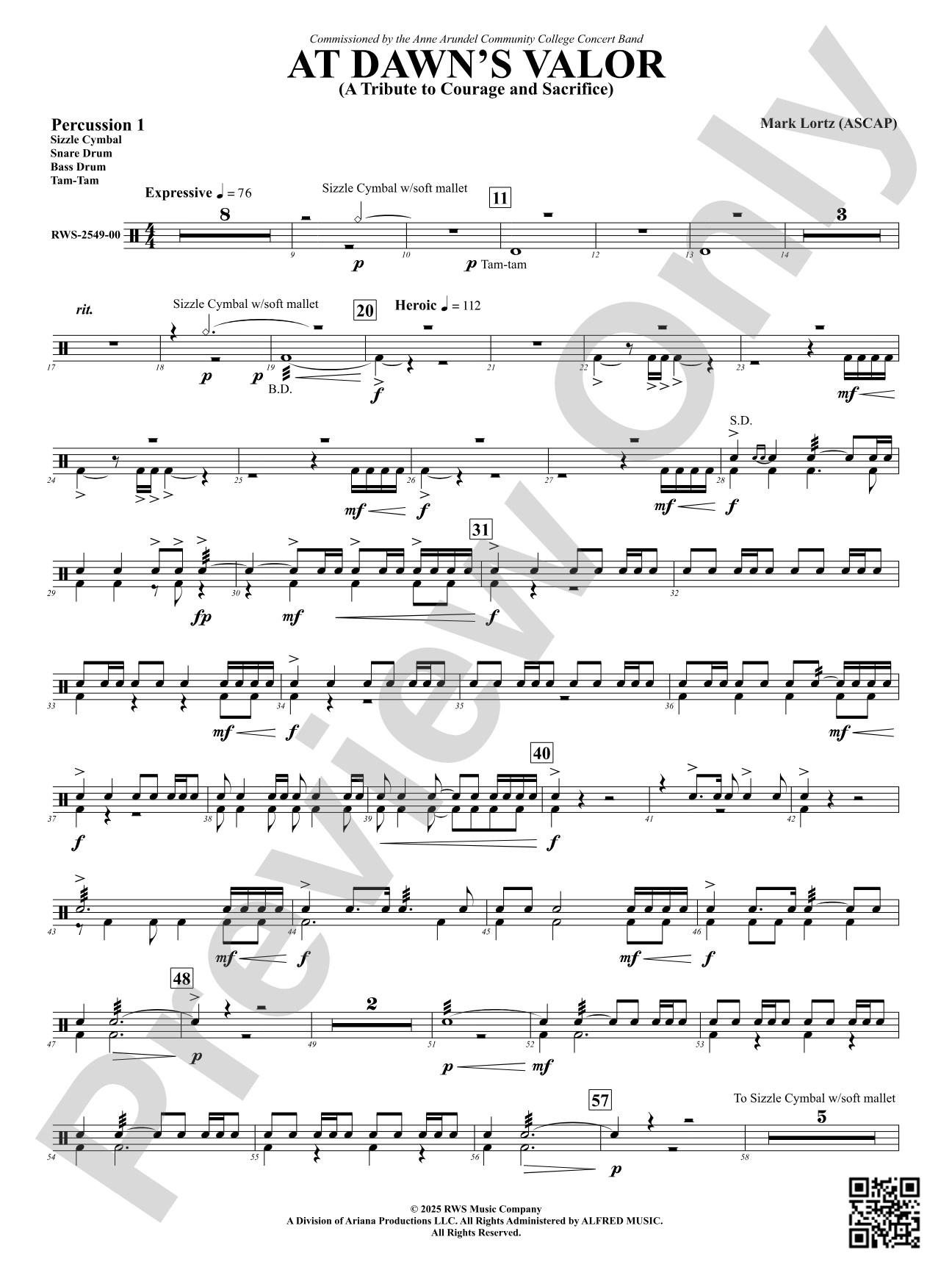 At Dawn's Valor (A Tribute to Courage and Sacrifice): 1st Percussion