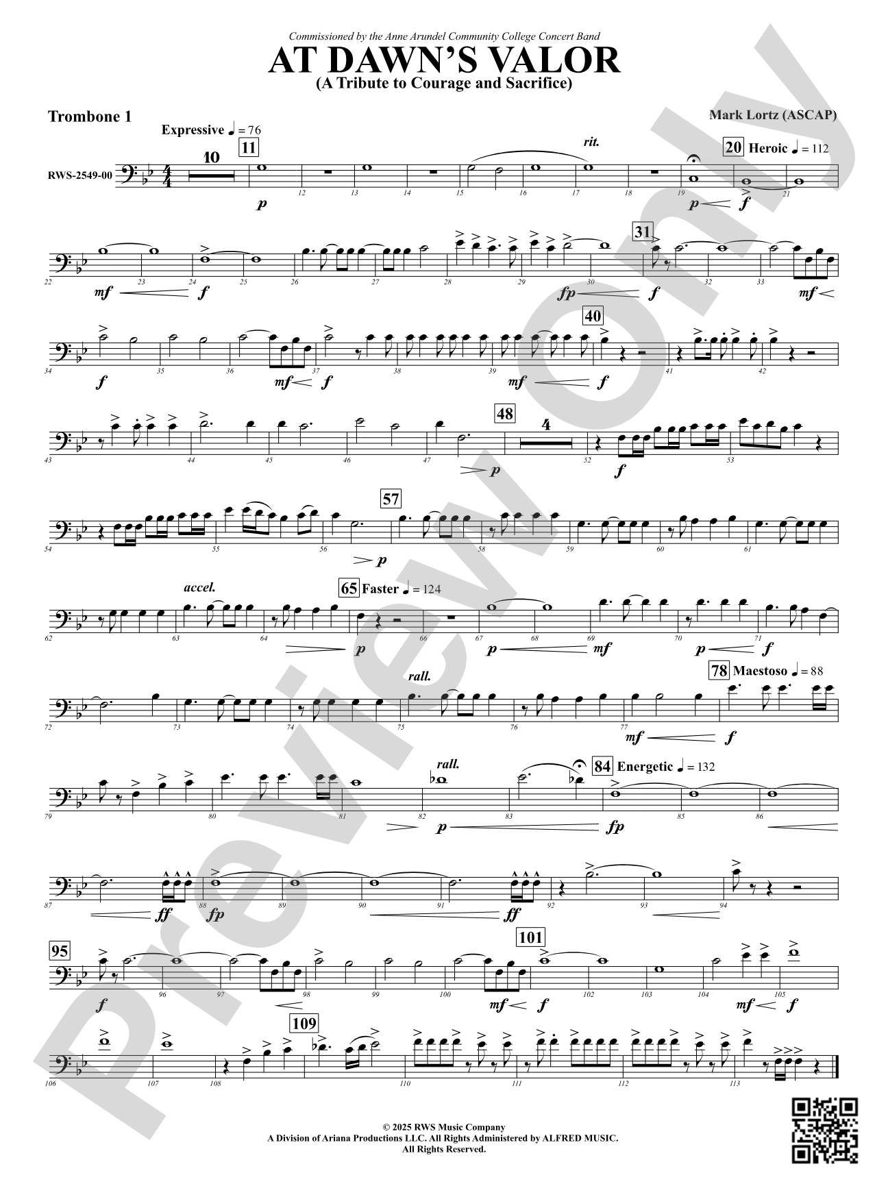 At Dawn's Valor (A Tribute to Courage and Sacrifice): 1st Trombone