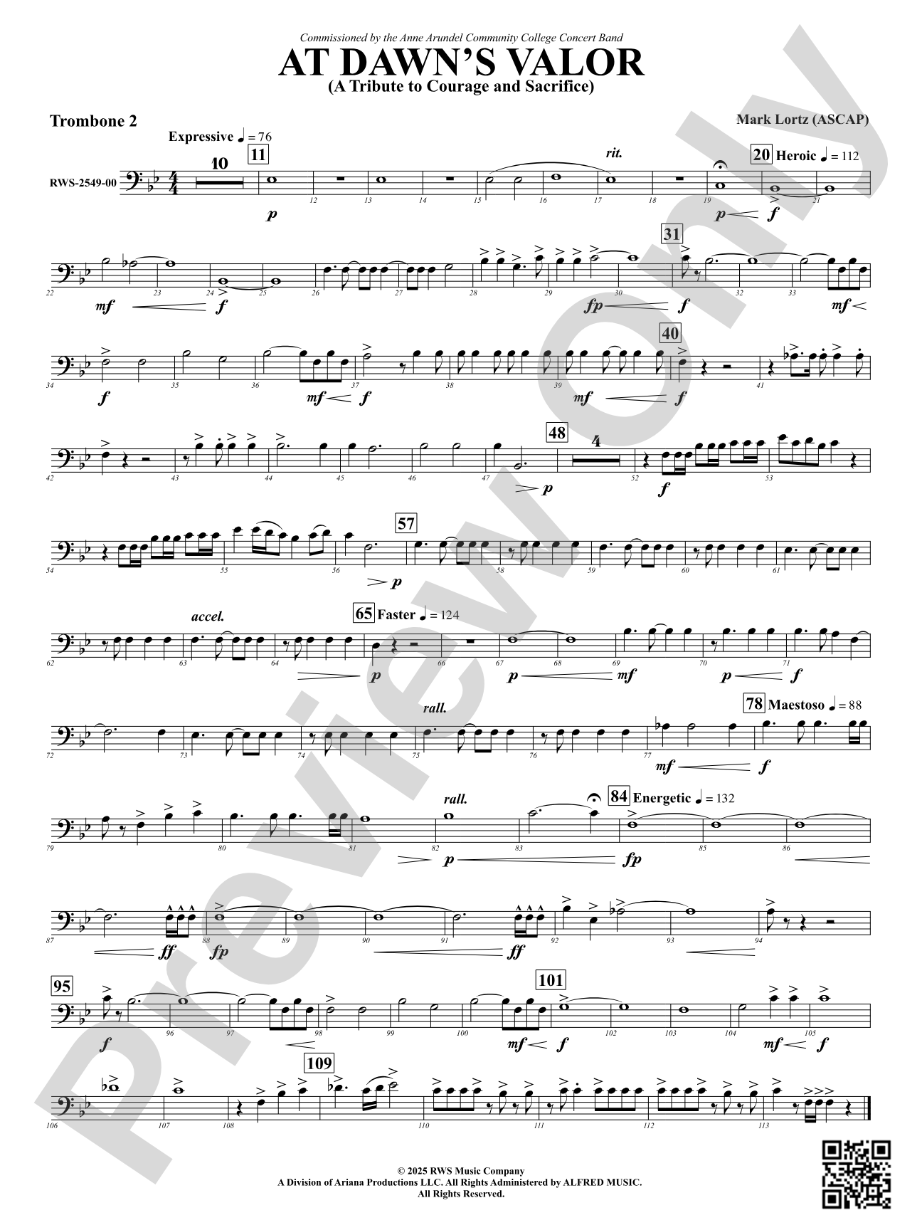 At Dawn's Valor (A Tribute to Courage and Sacrifice): 2nd Trombone