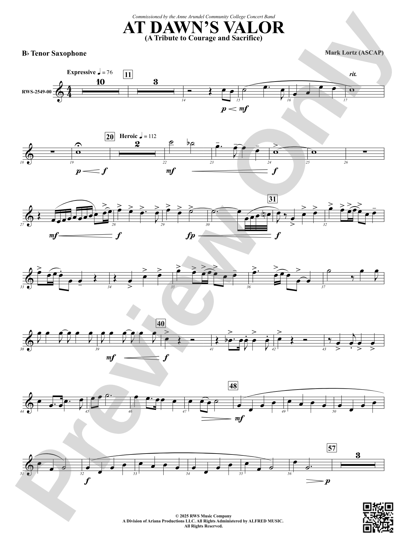 At Dawn's Valor (A Tribute to Courage and Sacrifice): B-flat Tenor Saxophone