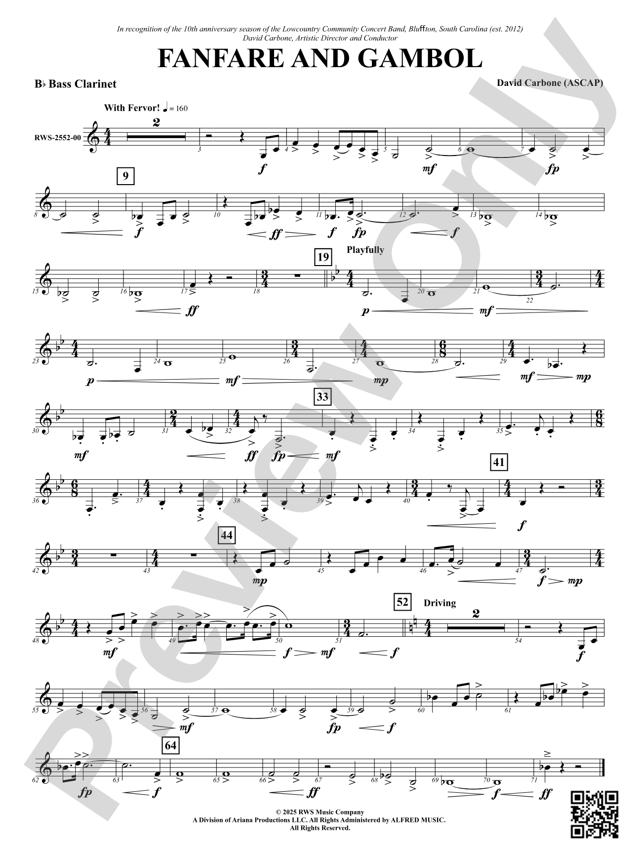 Fanfare And Gambol: B-flat Bass Clarinet