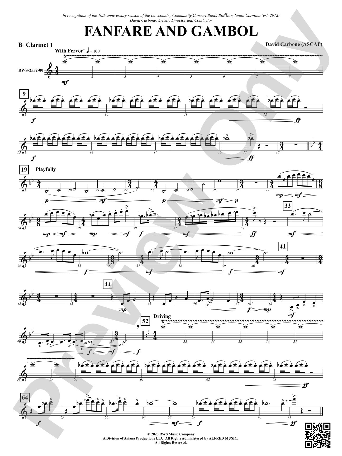 Fanfare And Gambol: 1st B-flat Clarinet