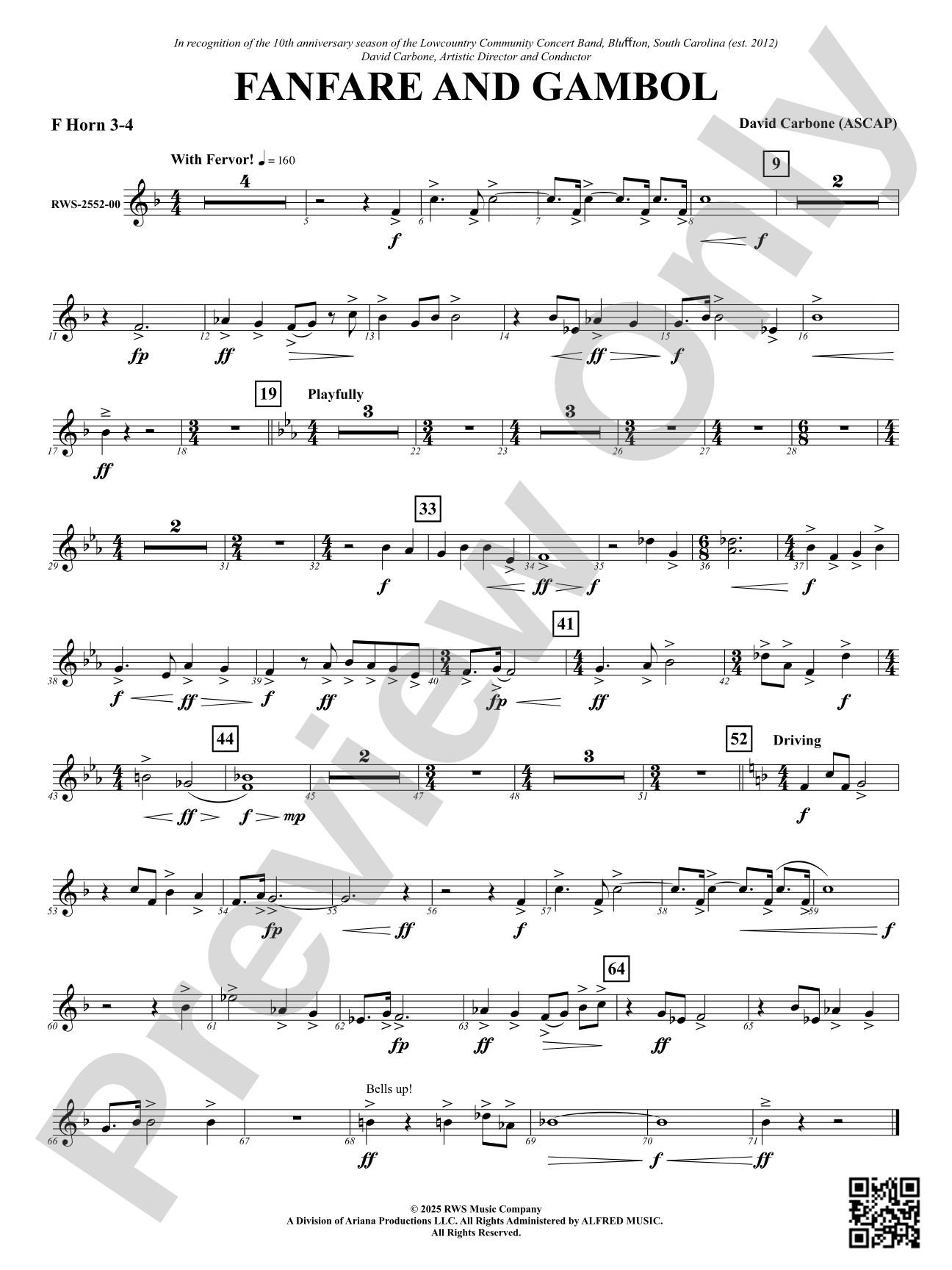 Fanfare And Gambol: 3rd & 4th F Horn