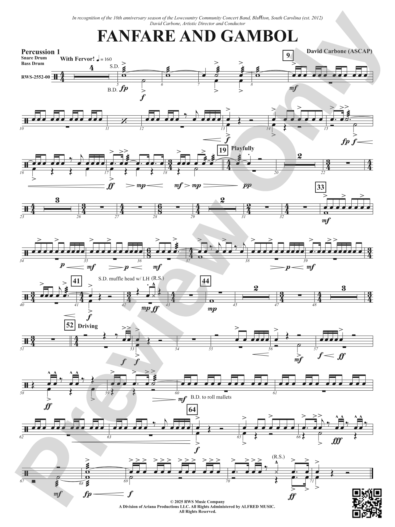 Fanfare And Gambol: 1st Percussion