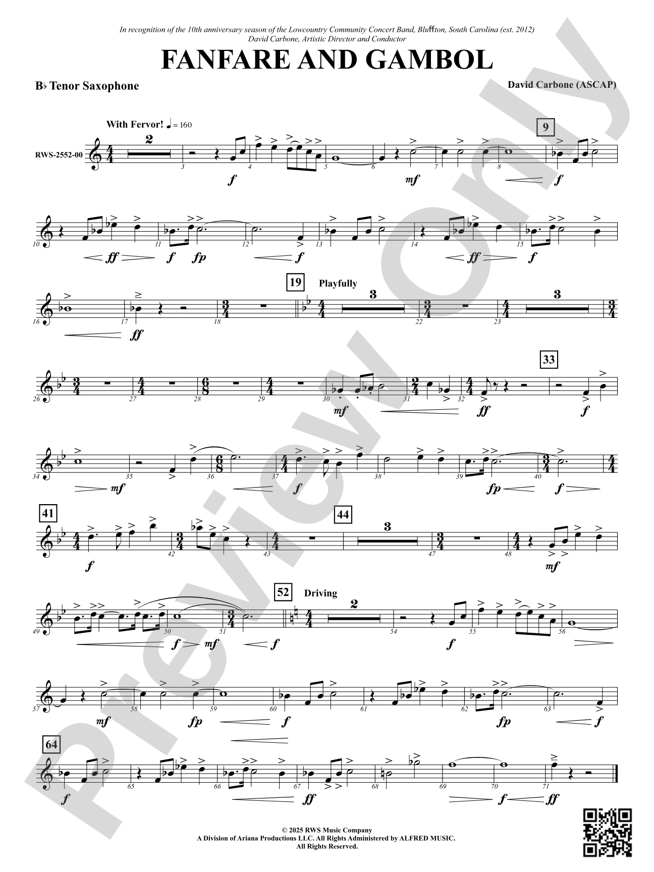 Fanfare And Gambol: B-flat Tenor Saxophone
