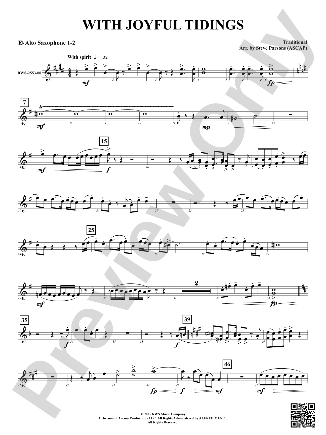With Joyful Tidings: 1st & 2nd E-flat Alto Saxophone