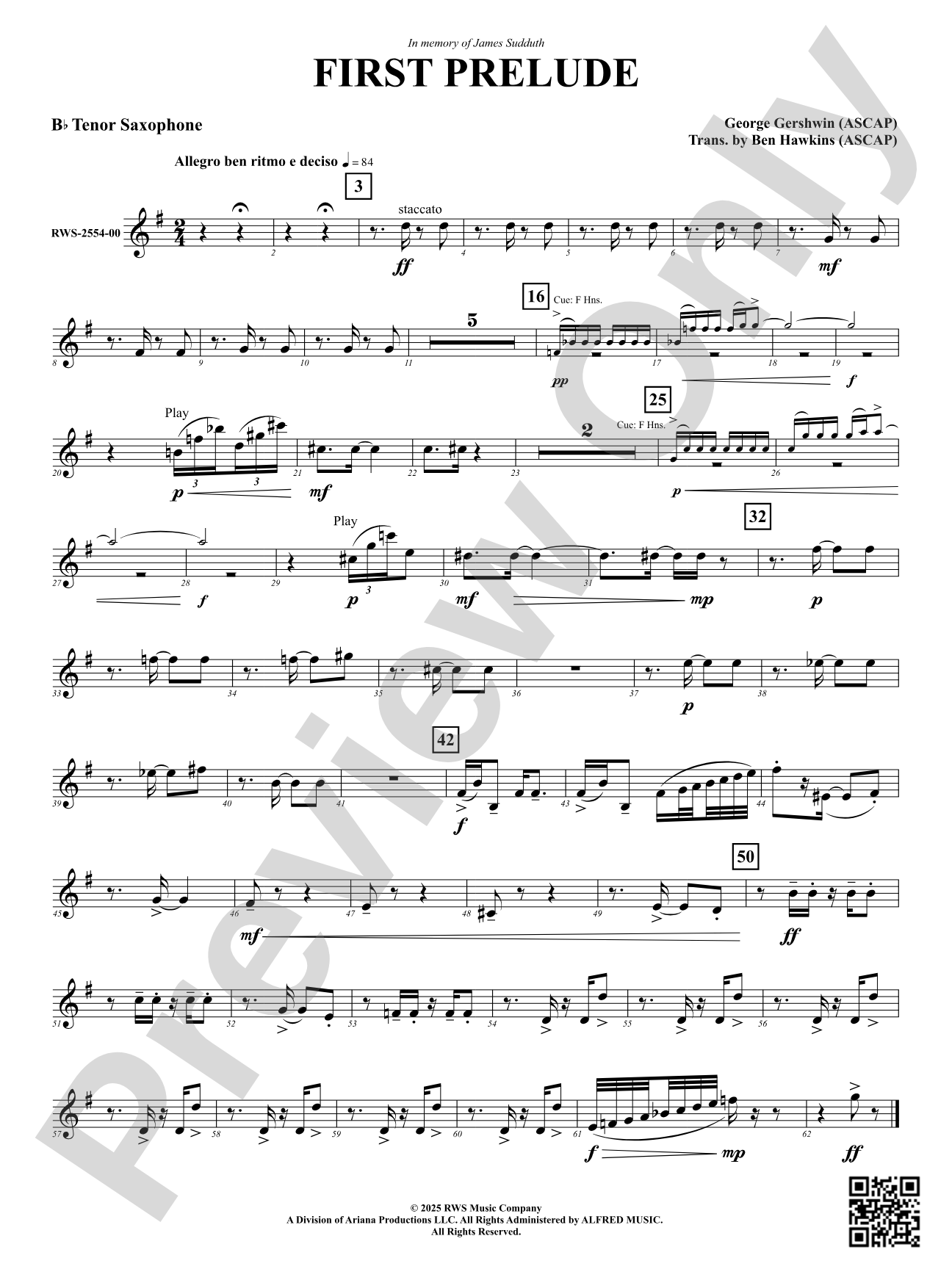 First Prelude: B-flat Tenor Saxophone