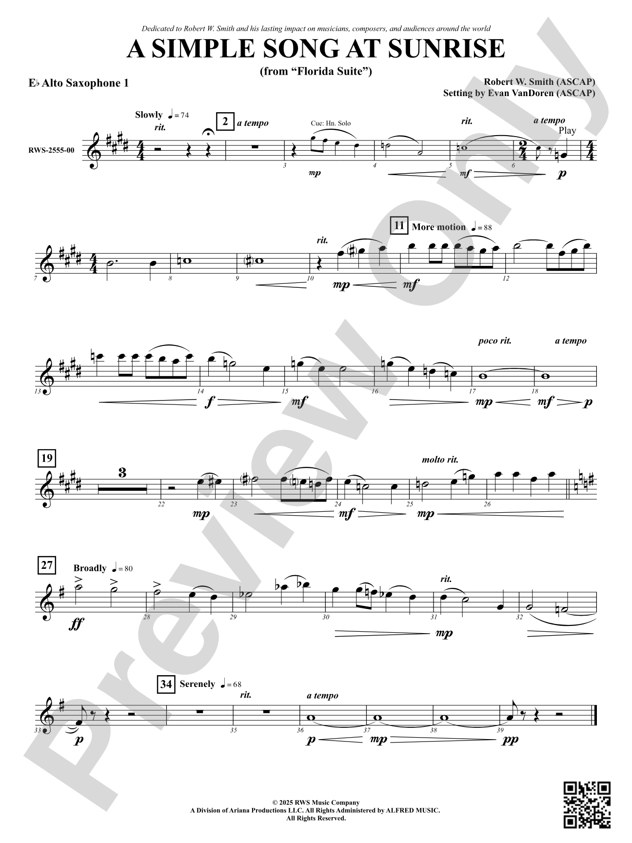 A Simple Song at Sunrise (from "Florida Suite"): 1st E-flat Alto Saxophone
