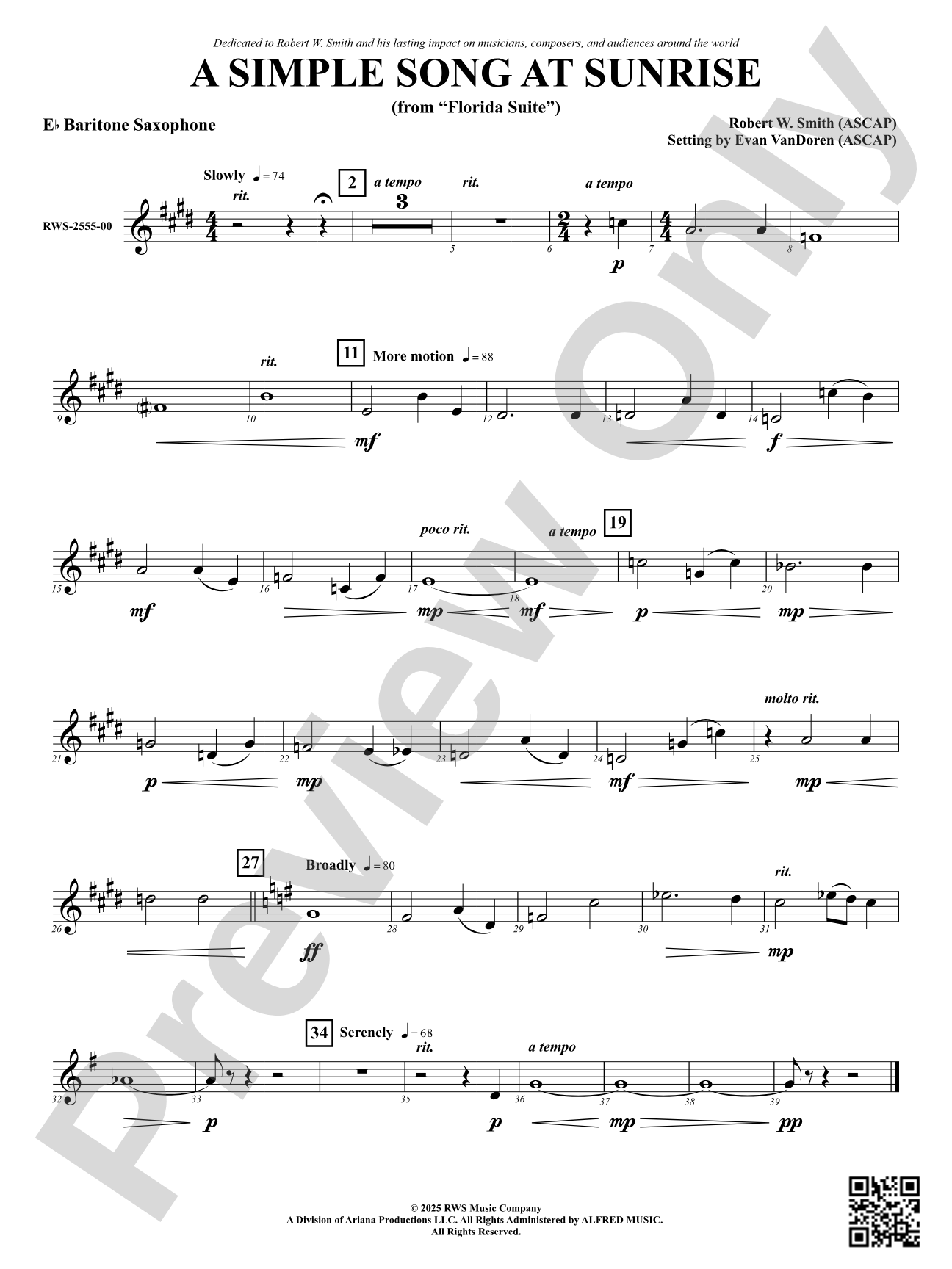 A Simple Song at Sunrise (from "Florida Suite"): E-flat Baritone Saxophone