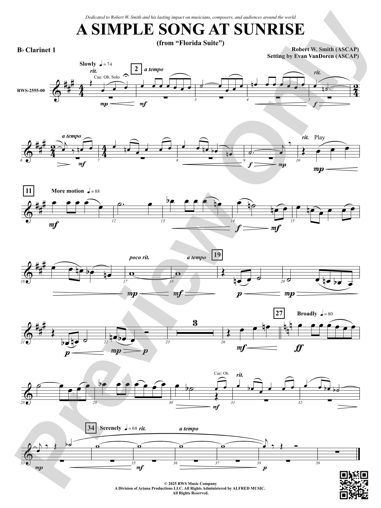 A Simple Song at Sunrise (from "Florida Suite"): 1st B-flat Clarinet
