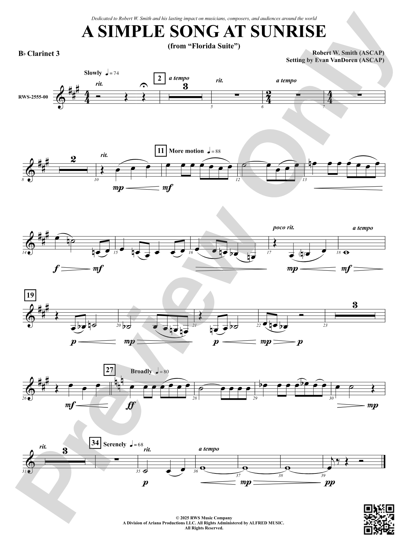 A Simple Song at Sunrise (from "Florida Suite"): 3rd B-flat Clarinet