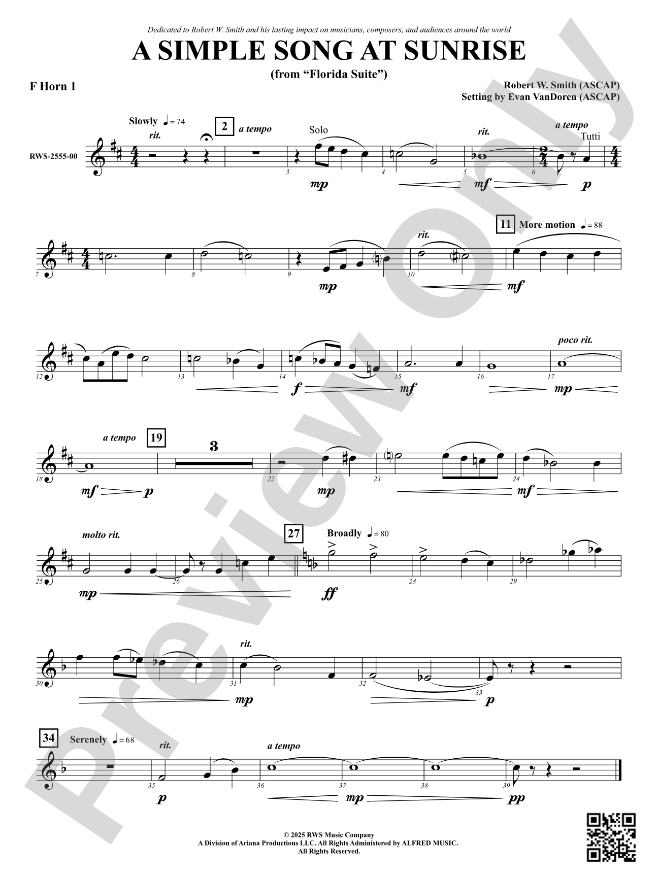 A Simple Song at Sunrise (from "Florida Suite"): 1st F Horn