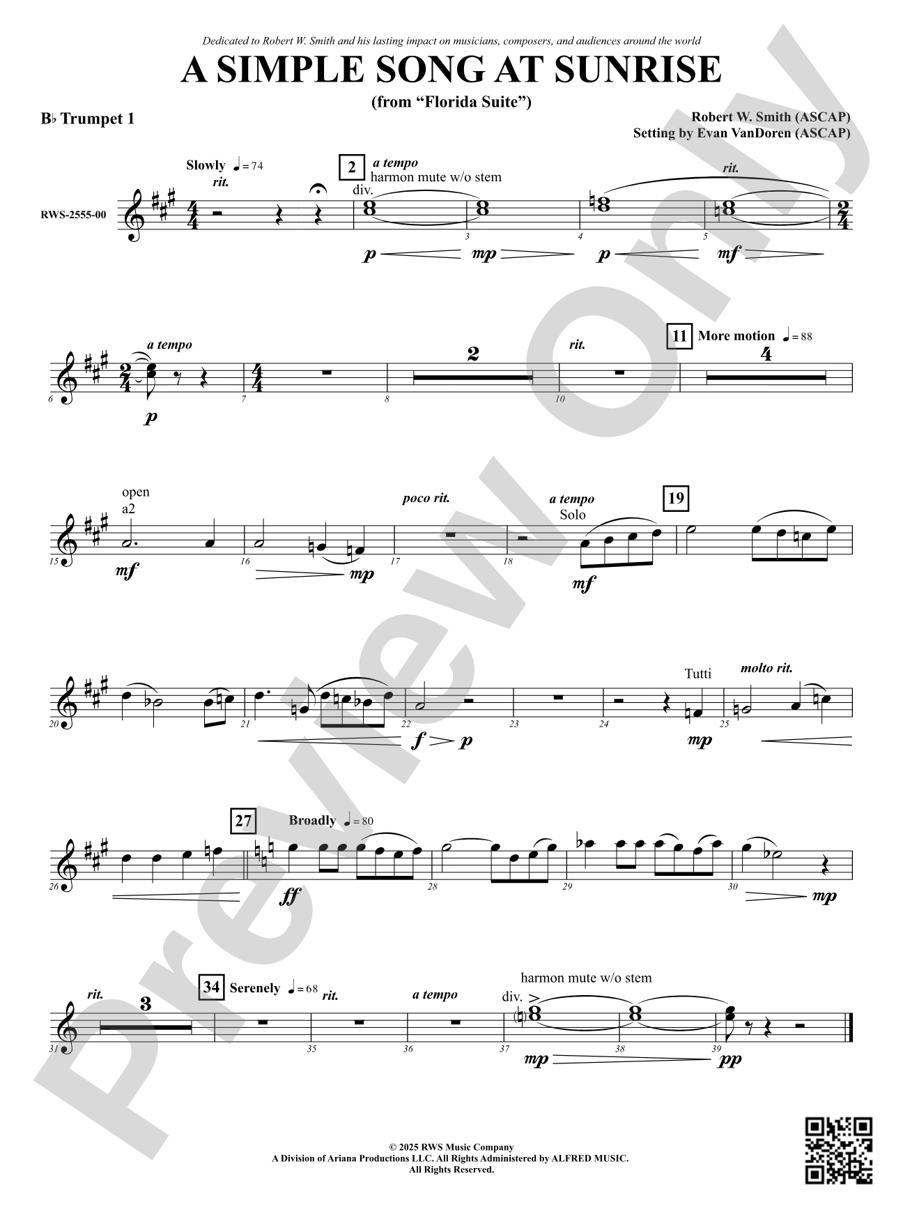 A Simple Song at Sunrise (from "Florida Suite"): 1st B-flat Trumpet