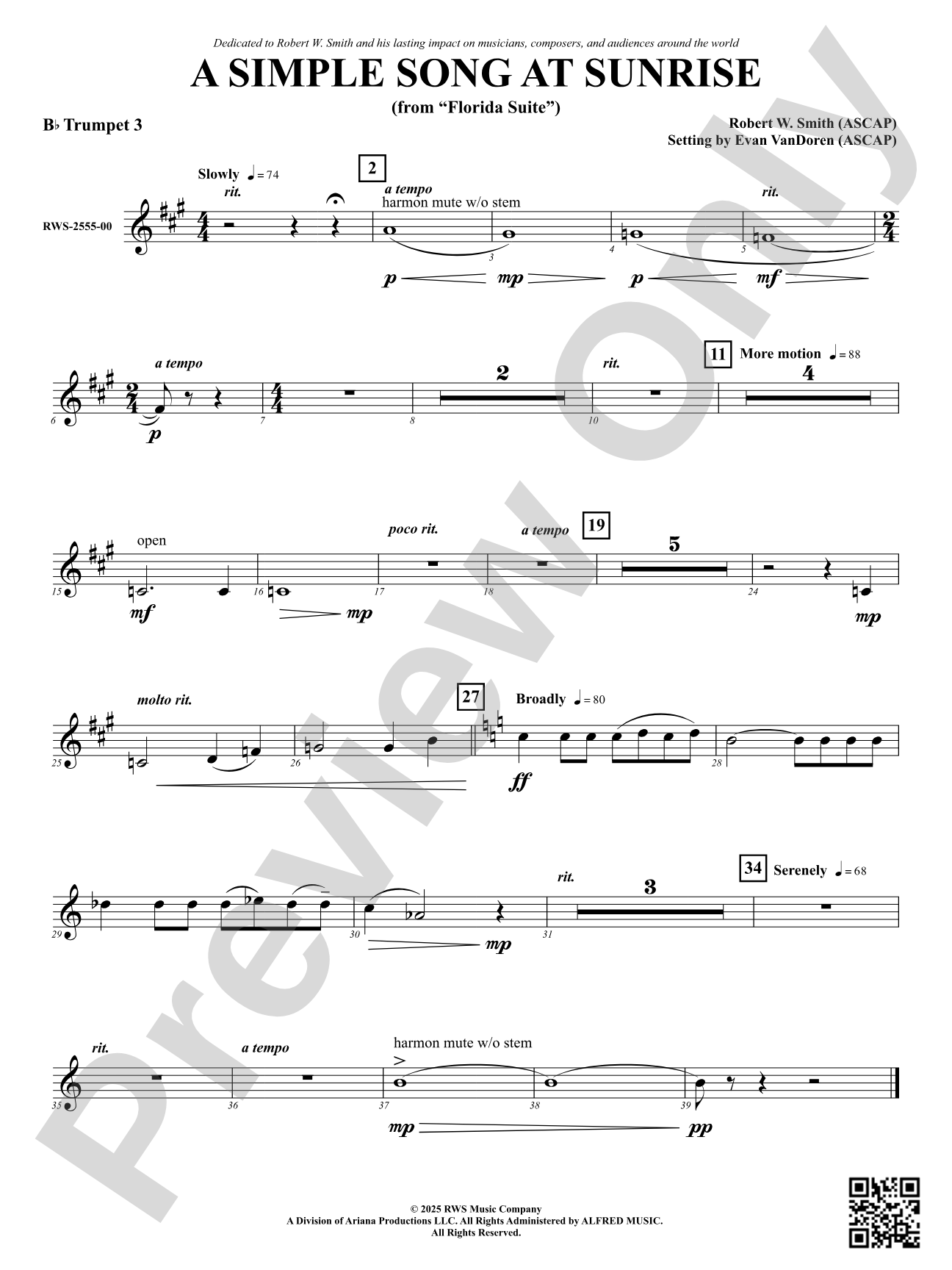 A Simple Song at Sunrise (from "Florida Suite"): 3rd B-flat Trumpet