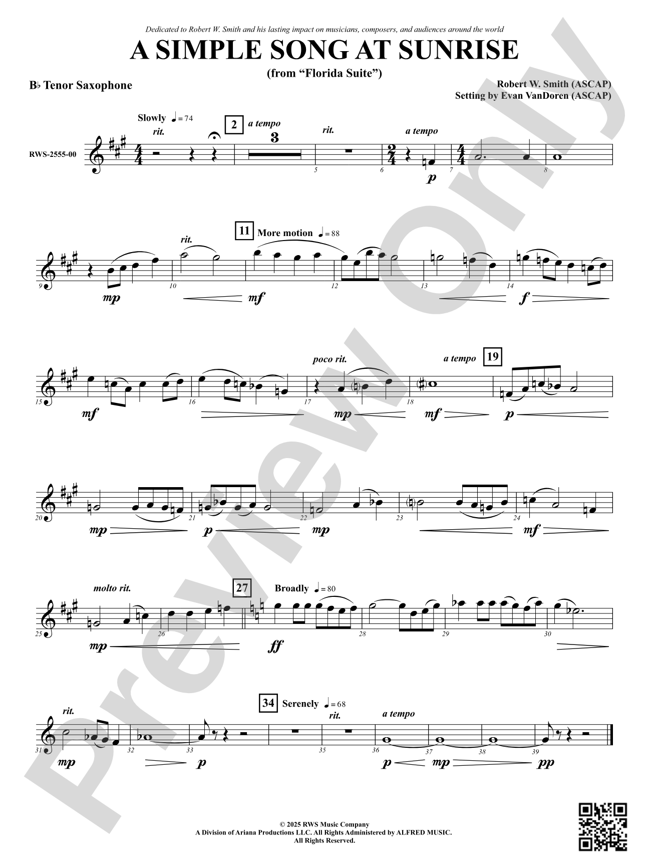 A Simple Song at Sunrise (from "Florida Suite"): B-flat Tenor Saxophone