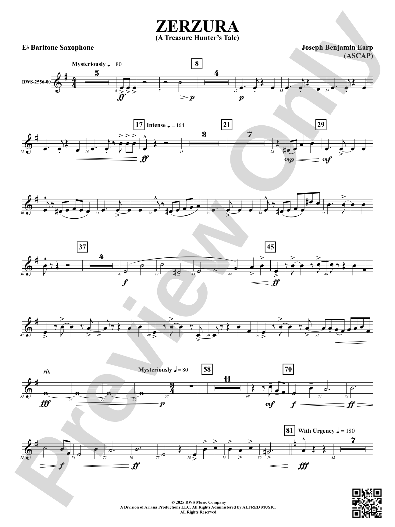 Zerzura (A Treasure Hunter's Tale): E-flat Baritone Saxophone