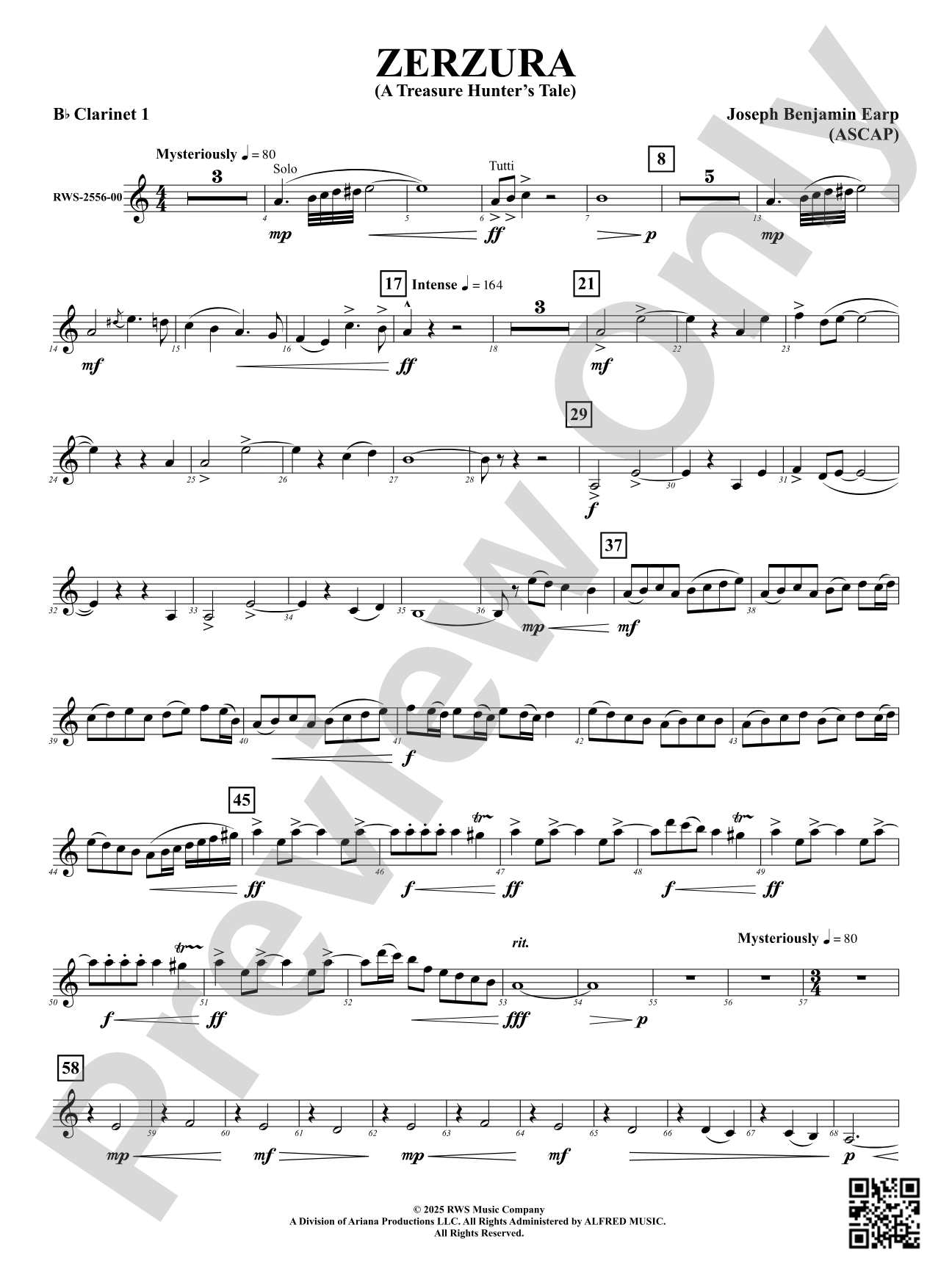 Zerzura (A Treasure Hunter's Tale): 1st B-flat Clarinet