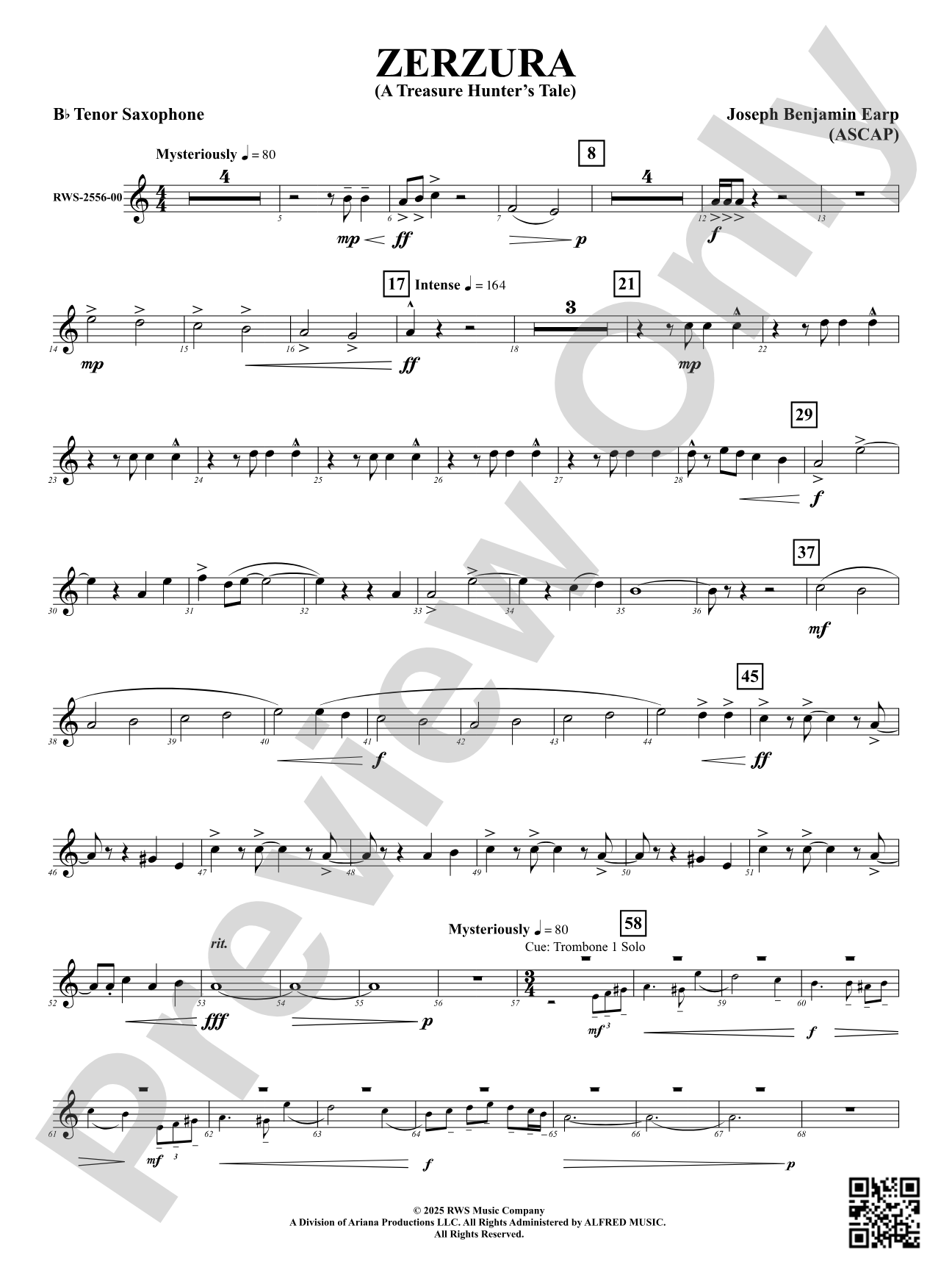 Zerzura (A Treasure Hunter's Tale): B-flat Tenor Saxophone