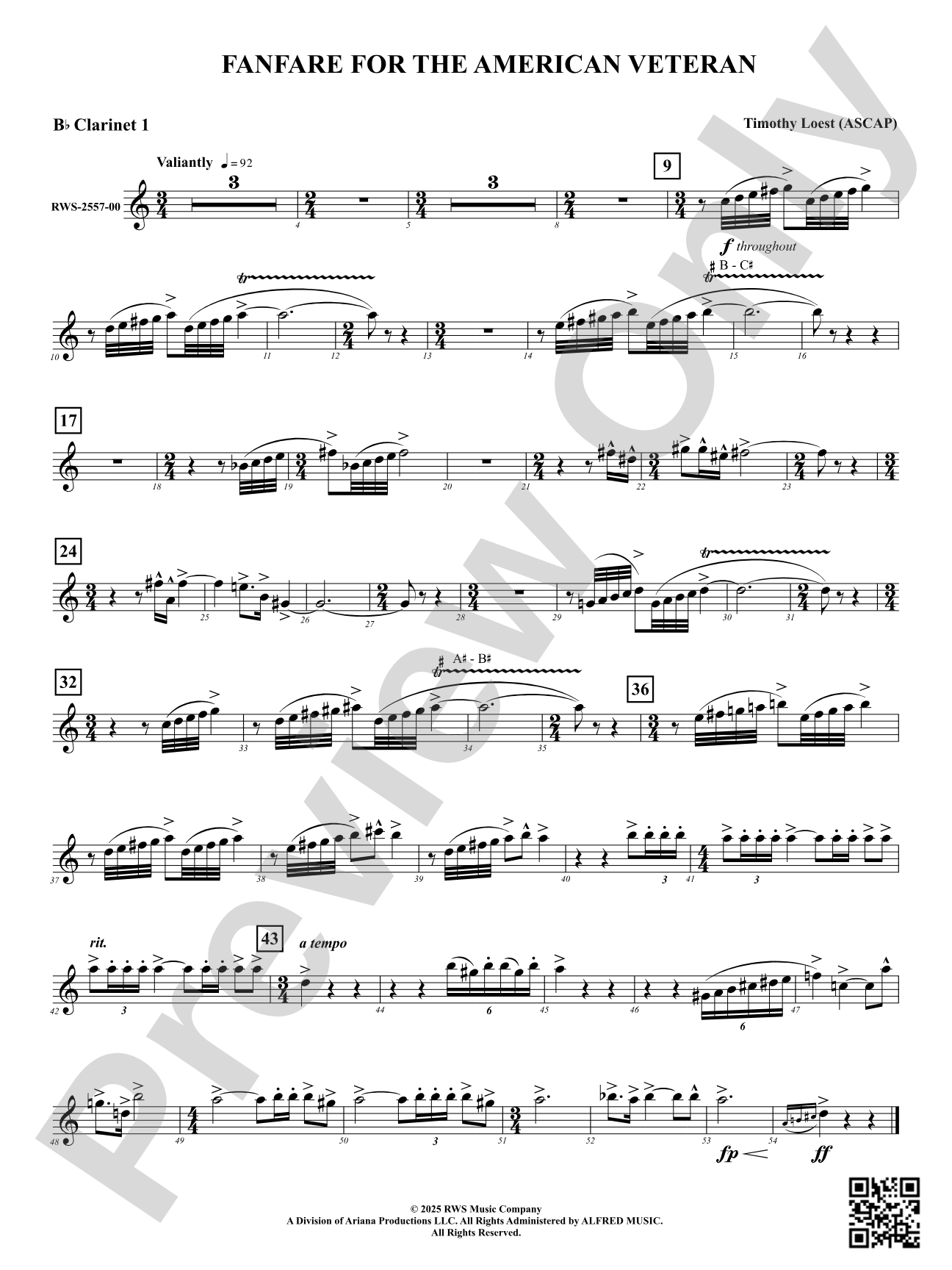 Fanfare For The American Veteran: 1st B-flat Clarinet