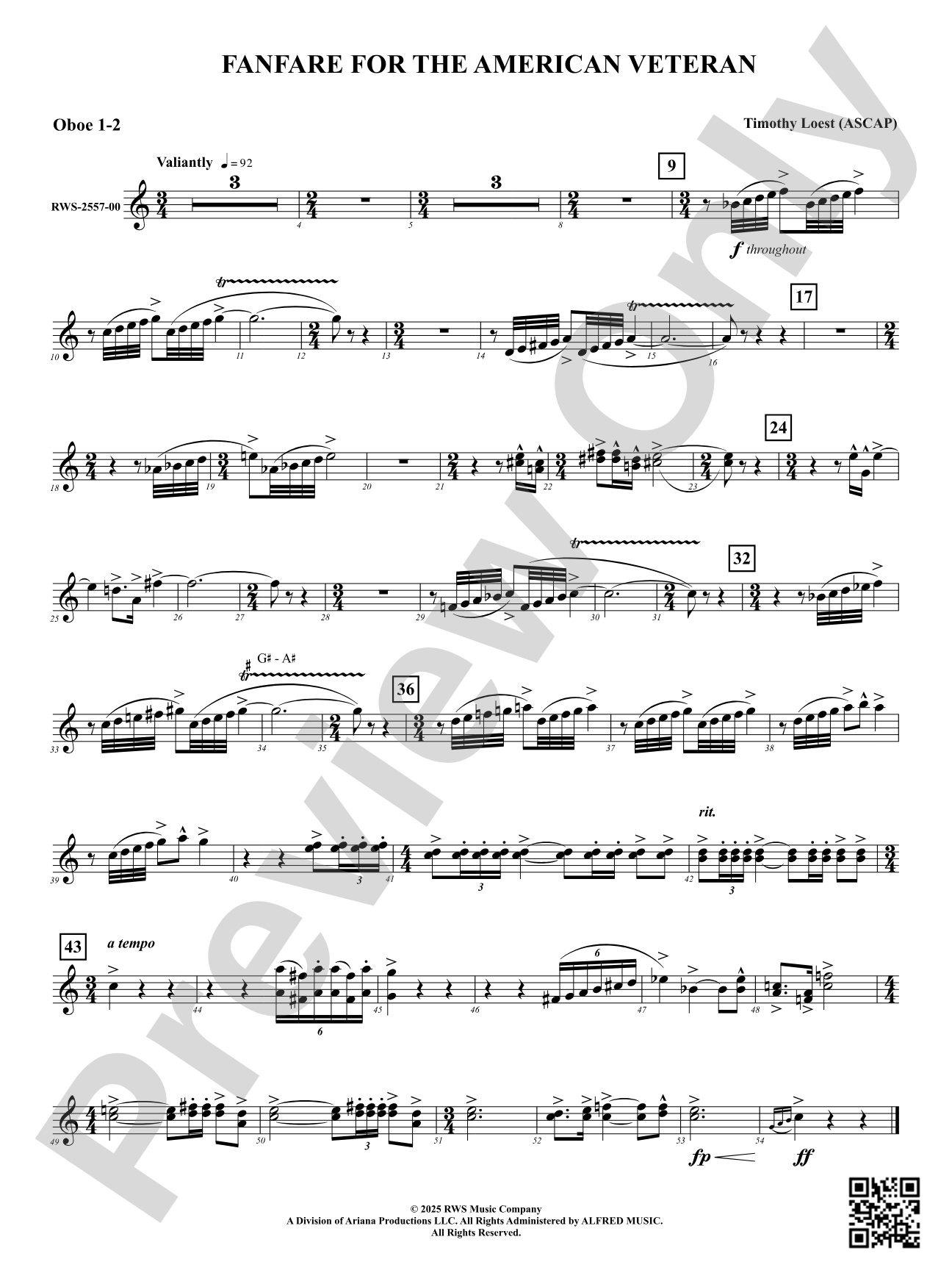 Fanfare For The American Veteran: 1st & 2nd Oboe