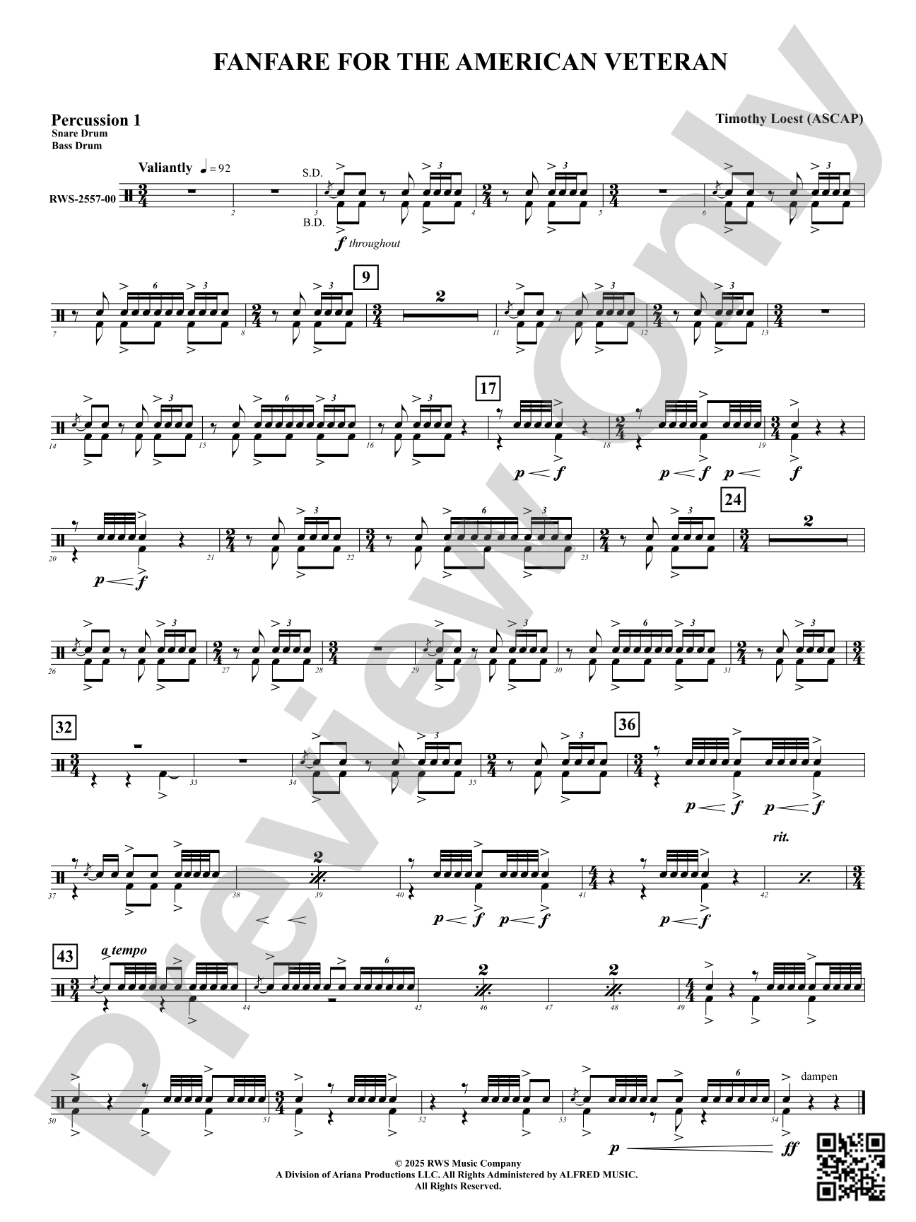 Fanfare For The American Veteran: 1st Percussion