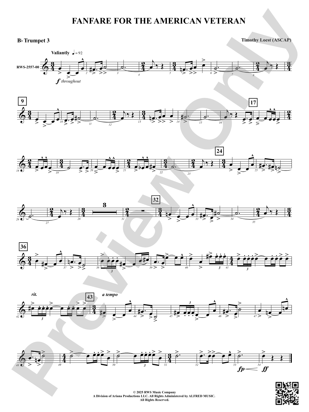 Fanfare For The American Veteran: 3rd B-flat Trumpet