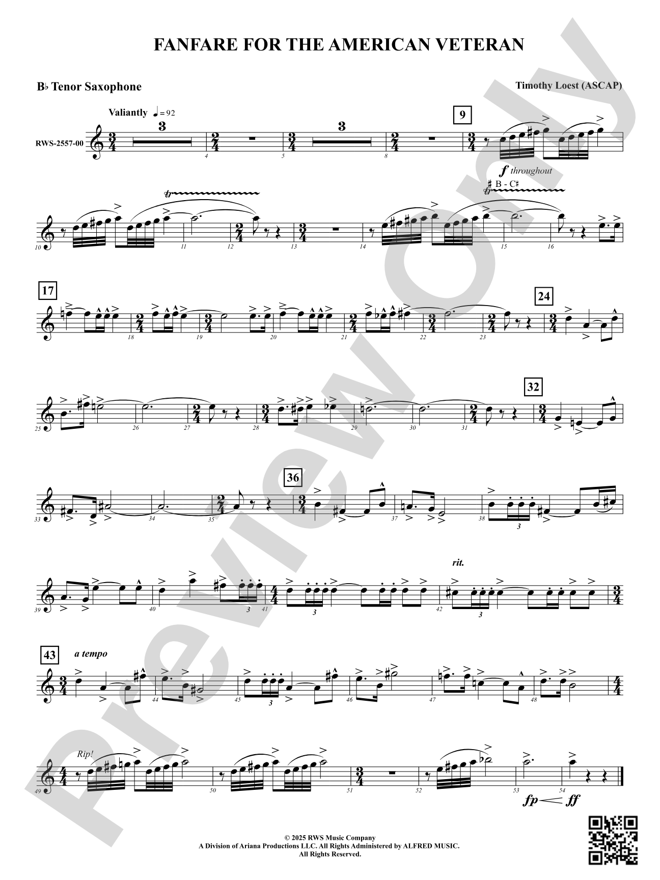 Fanfare For The American Veteran: B-flat Tenor Saxophone