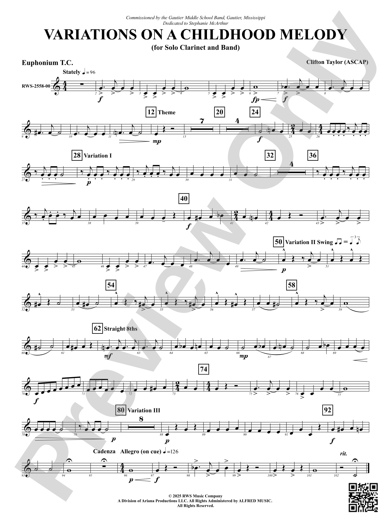 Variation On A Childhood Melody (for Solo Clarinet and Band): Euphonium T.C.