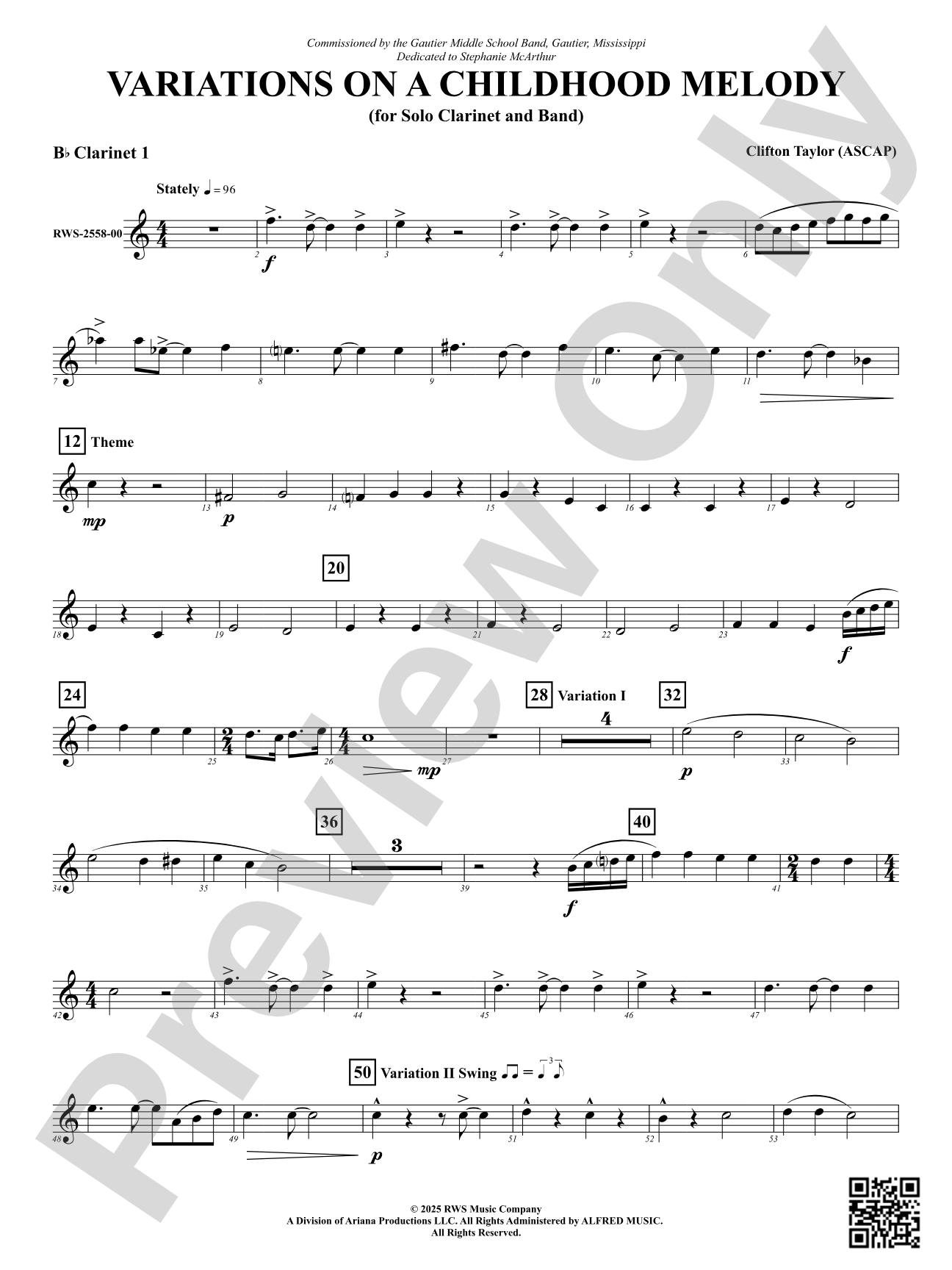 Variation On A Childhood Melody (for Solo Clarinet and Band): 1st B-flat Clarinet