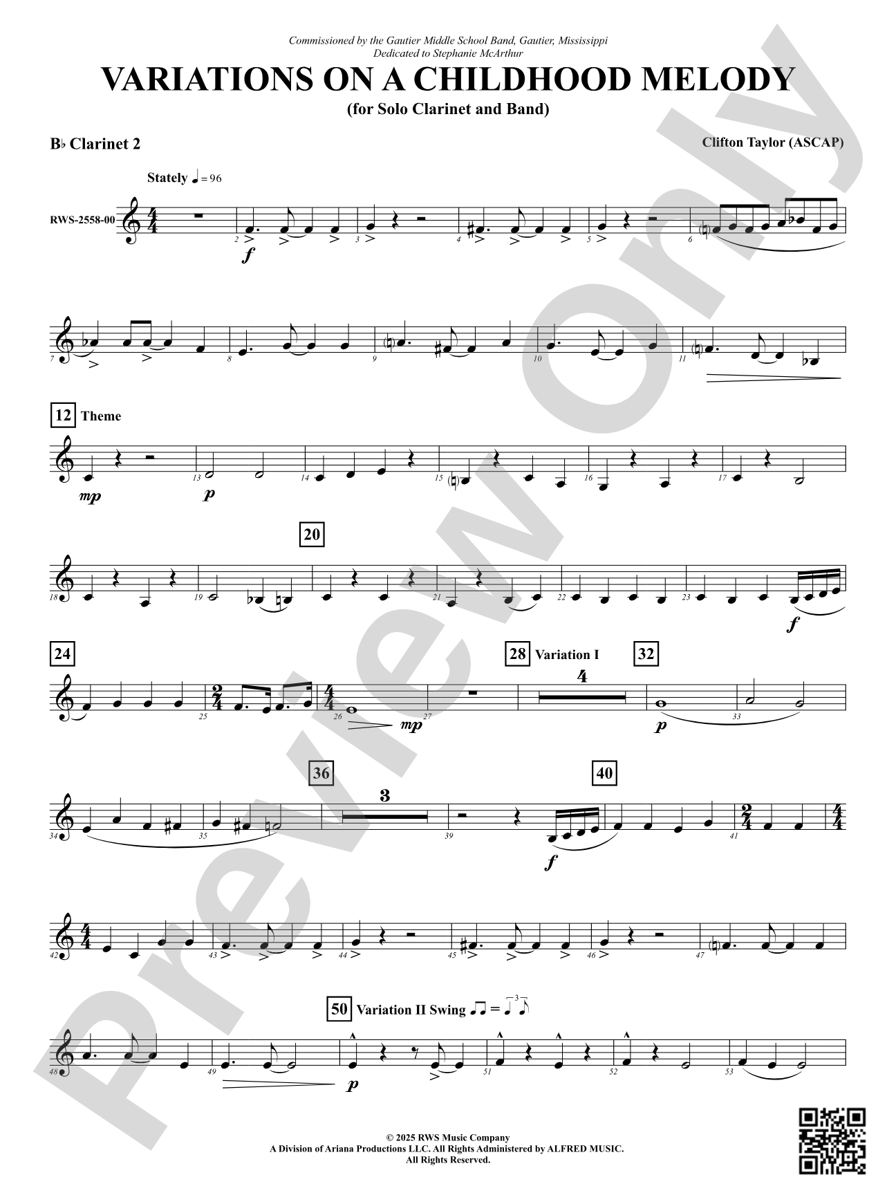 Variation On A Childhood Melody (for Solo Clarinet and Band): 2nd B-flat Clarinet