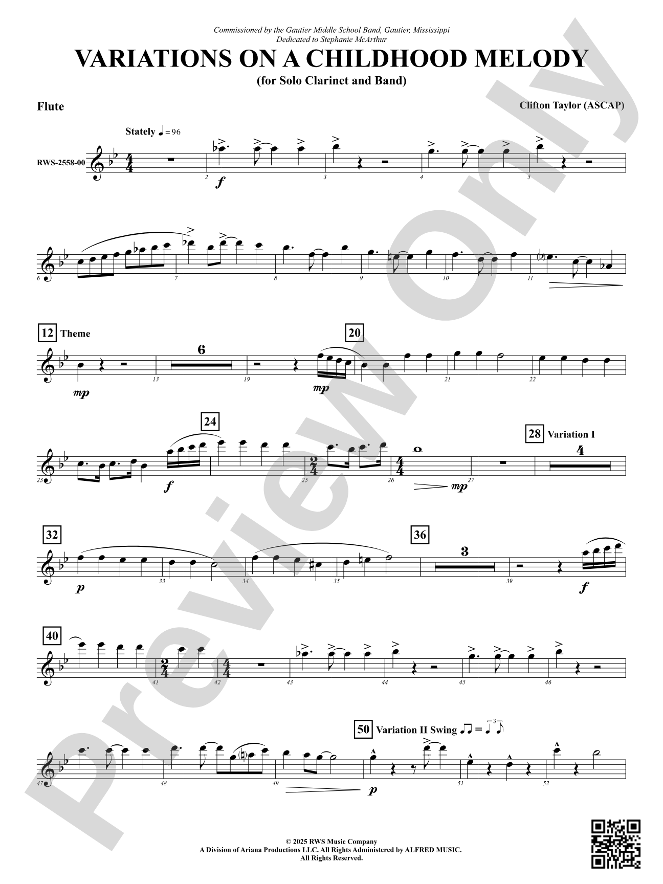 Variation On A Childhood Melody (for Solo Clarinet and Band): Flute