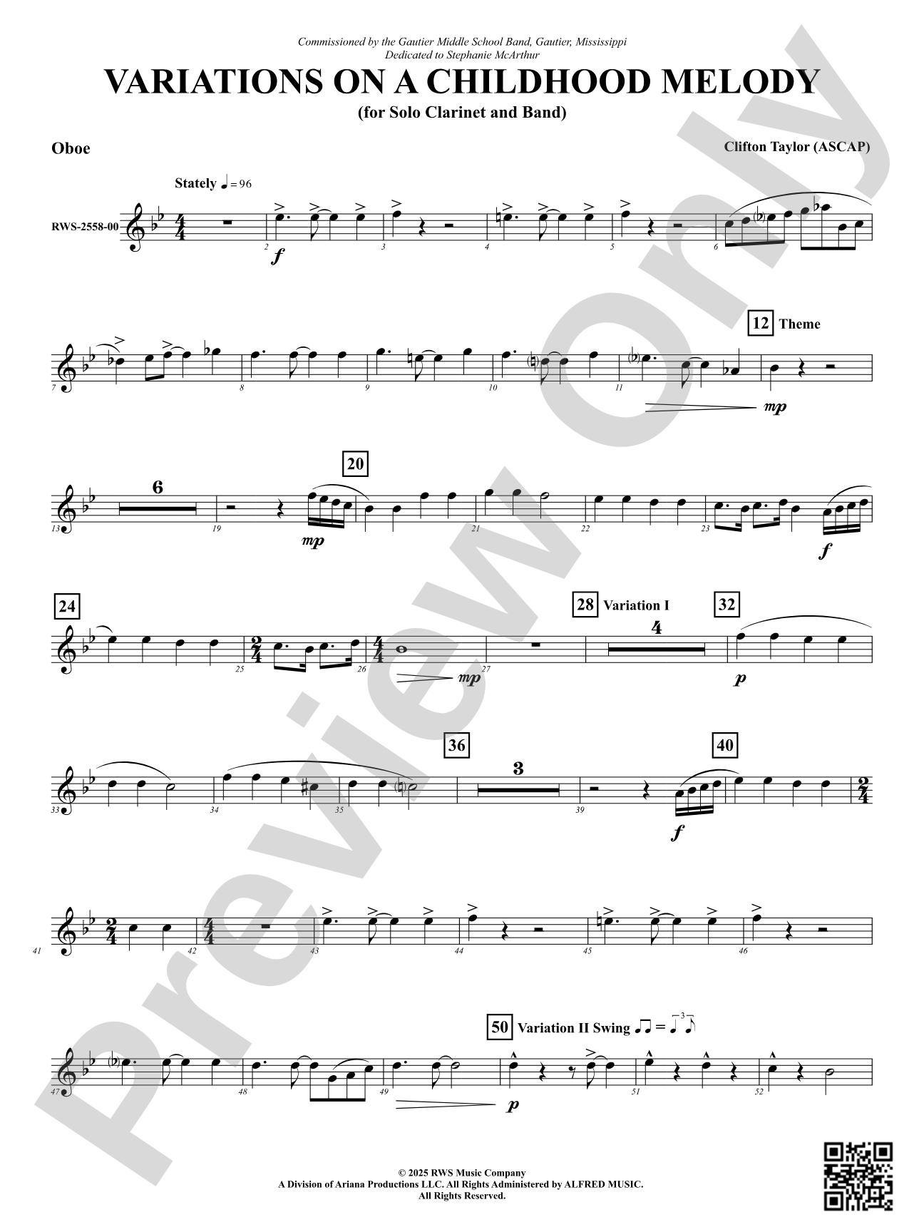 Variation On A Childhood Melody (for Solo Clarinet and Band): Oboe