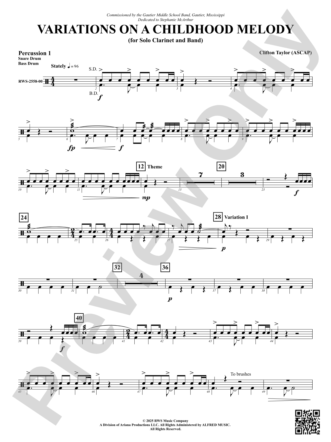 Variation On A Childhood Melody (for Solo Clarinet and Band): 1st Percussion