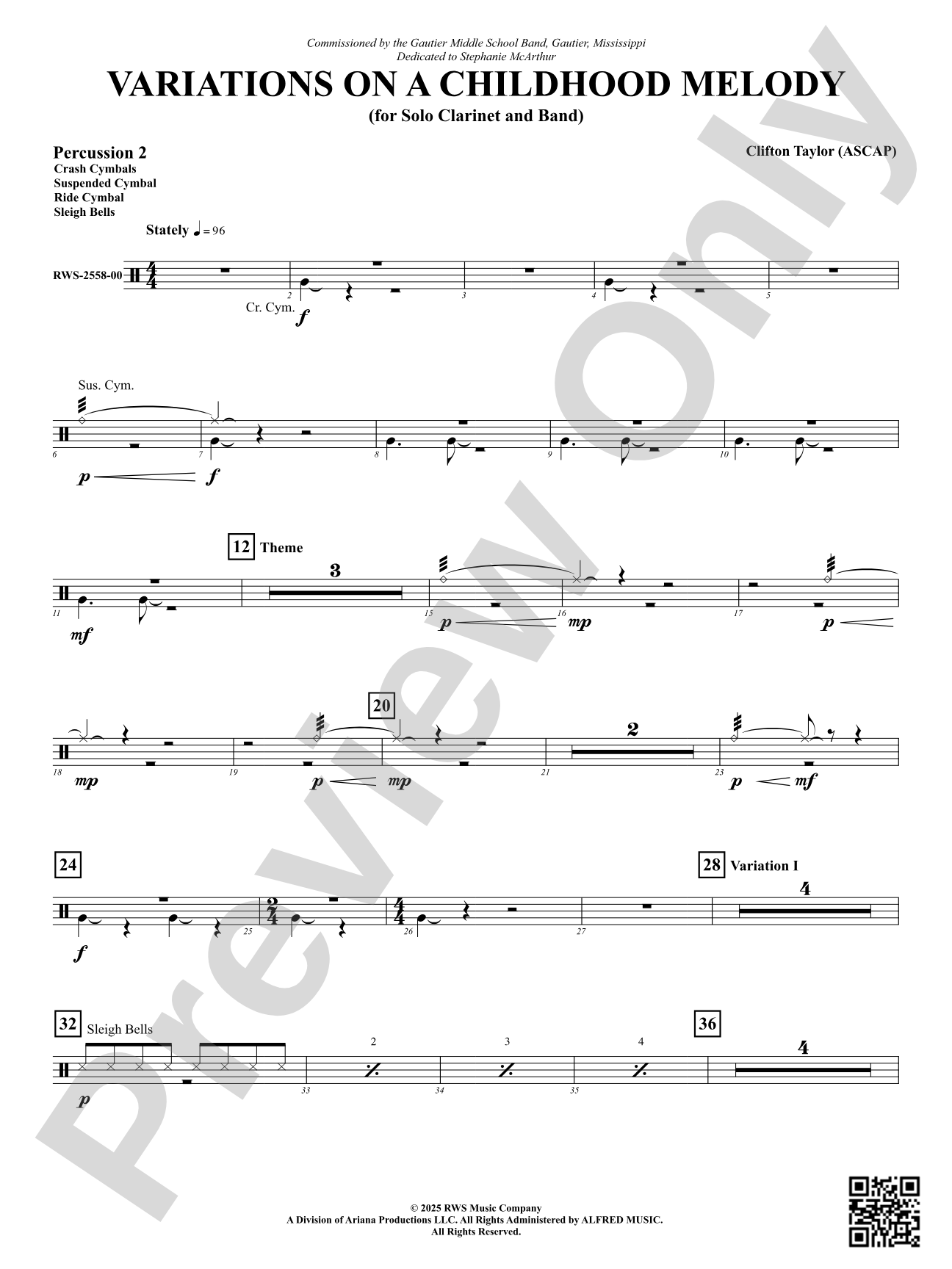 Variation On A Childhood Melody (for Solo Clarinet and Band): 2nd Percussion