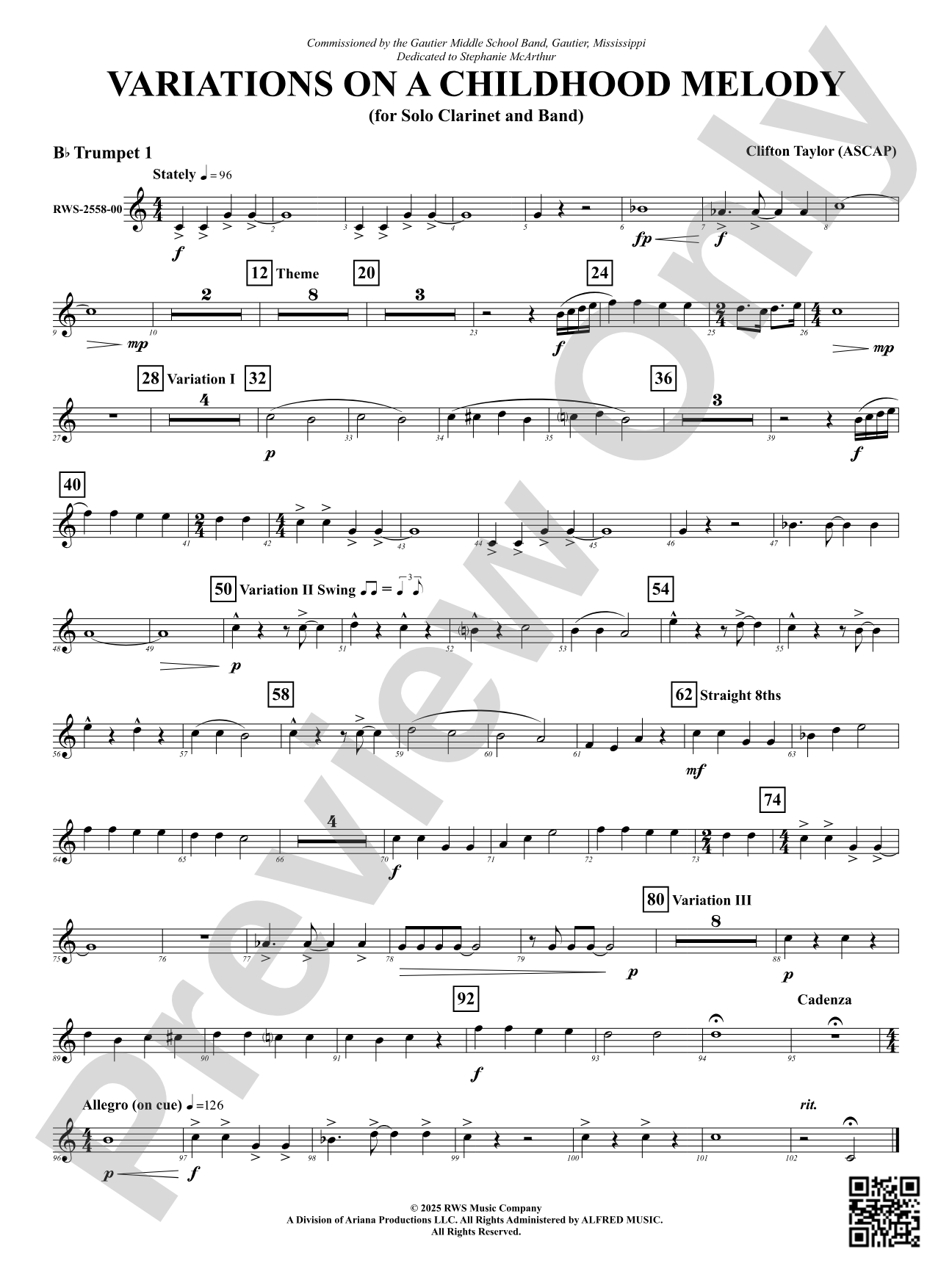 Variation On A Childhood Melody (for Solo Clarinet and Band): 1st B-flat Trumpet