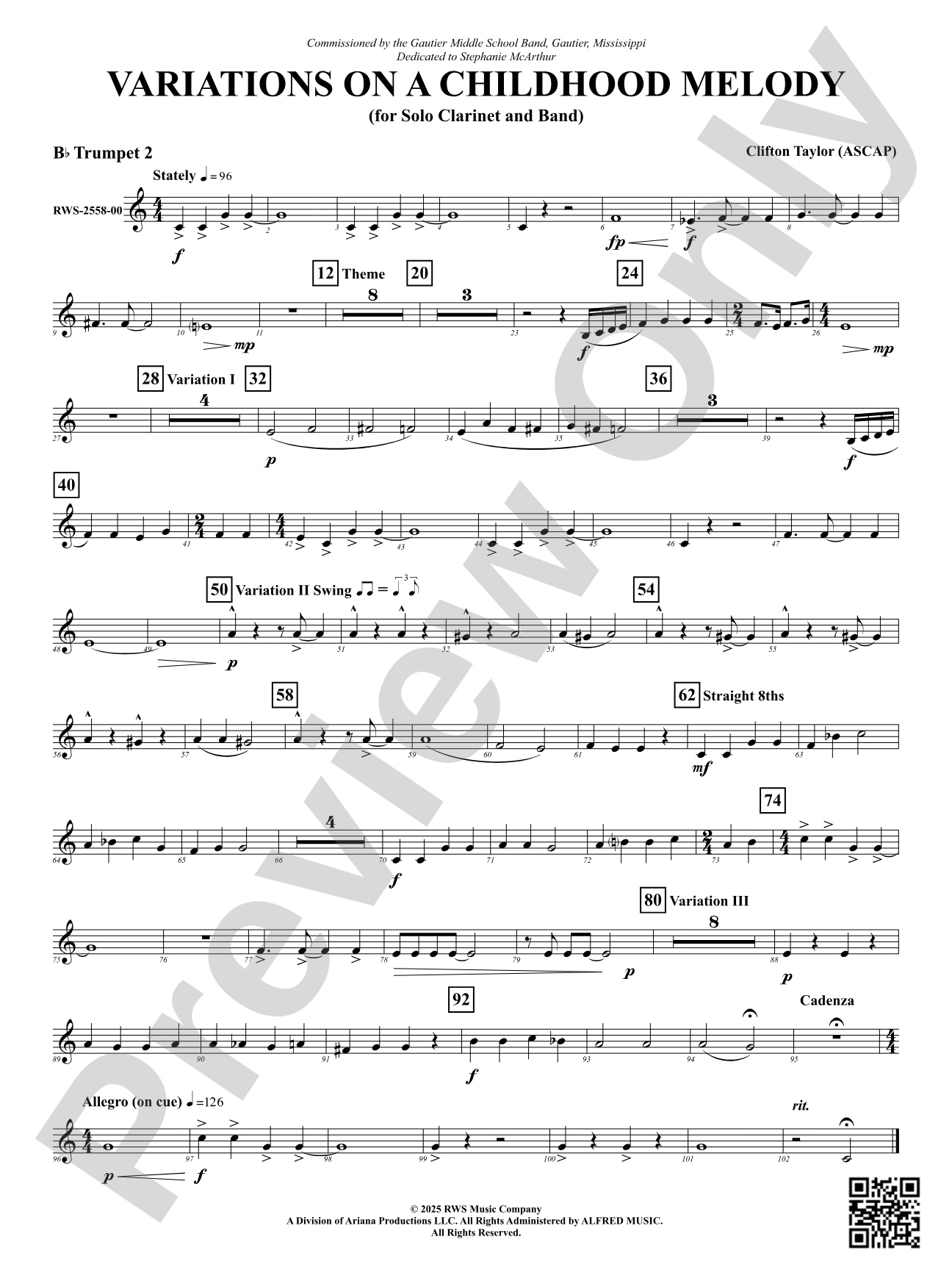 Variation On A Childhood Melody (for Solo Clarinet and Band): 2nd B-flat Trumpet