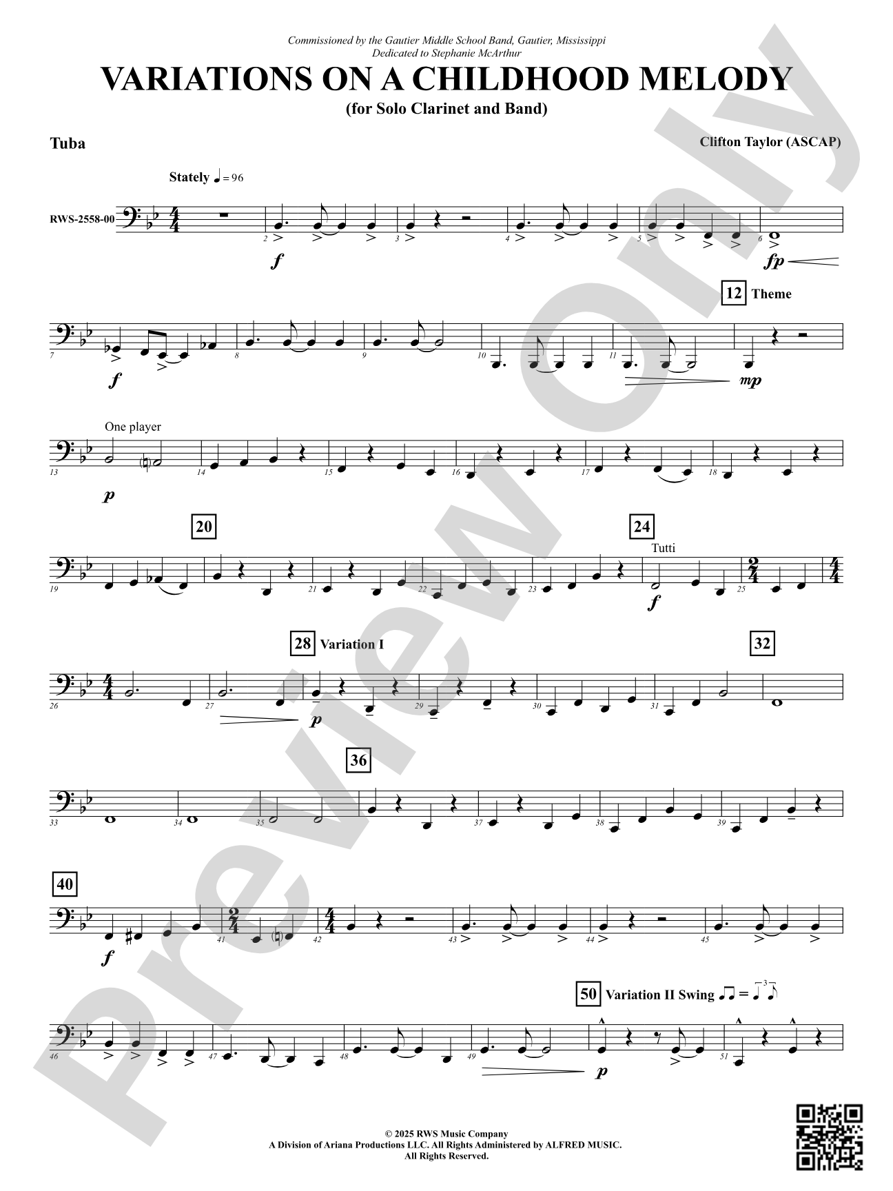 Variation On A Childhood Melody (for Solo Clarinet and Band): Tuba