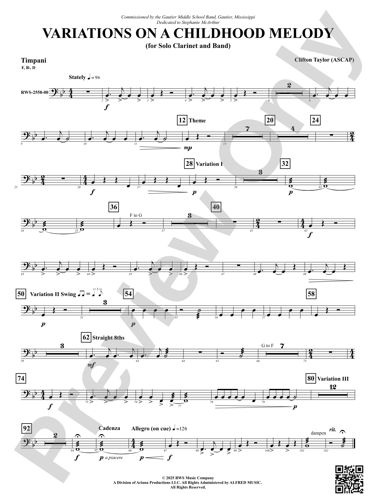 Variation On A Childhood Melody (for Solo Clarinet and Band): Timpani