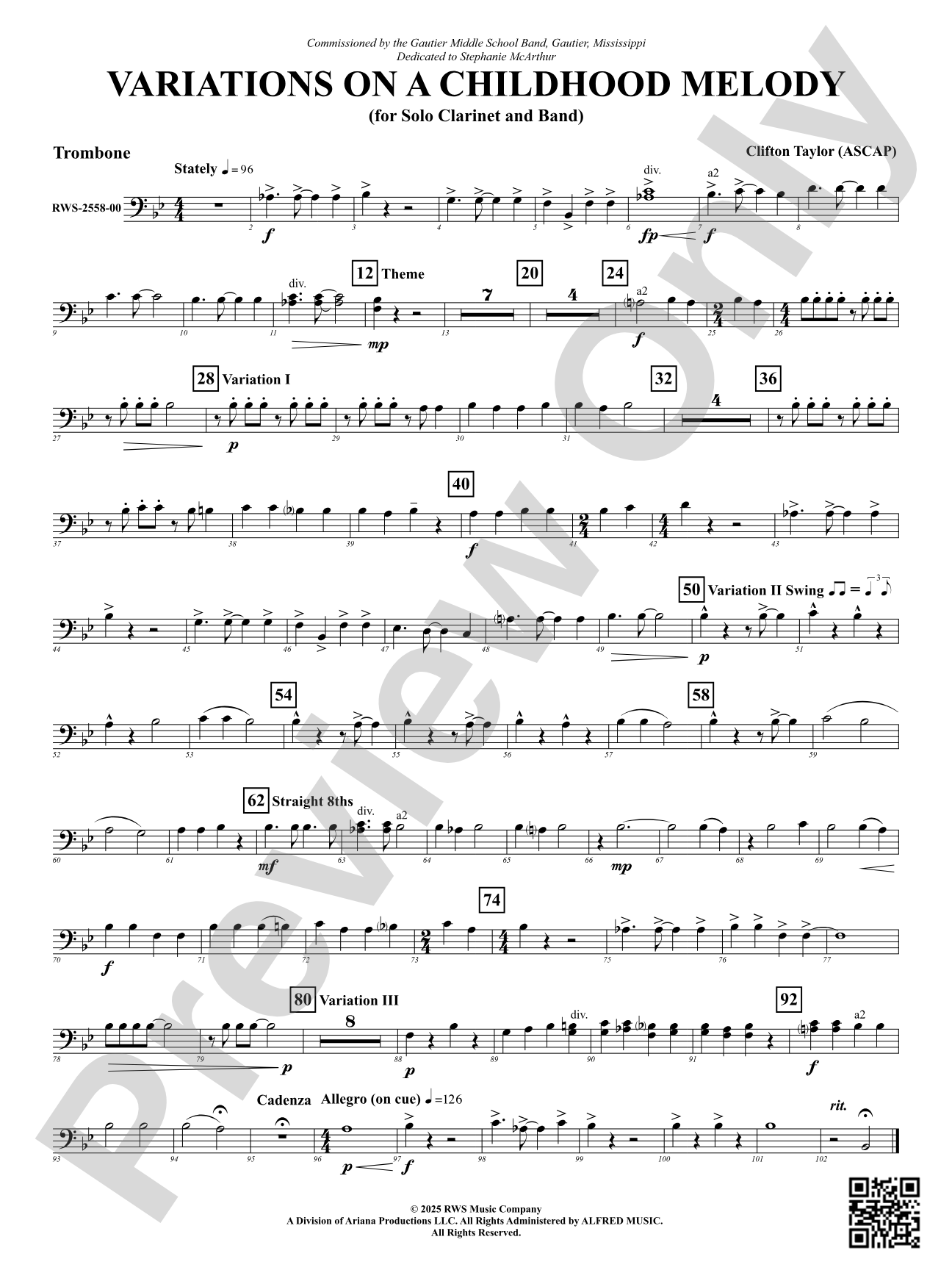 Variation On A Childhood Melody (for Solo Clarinet and Band): Trombone