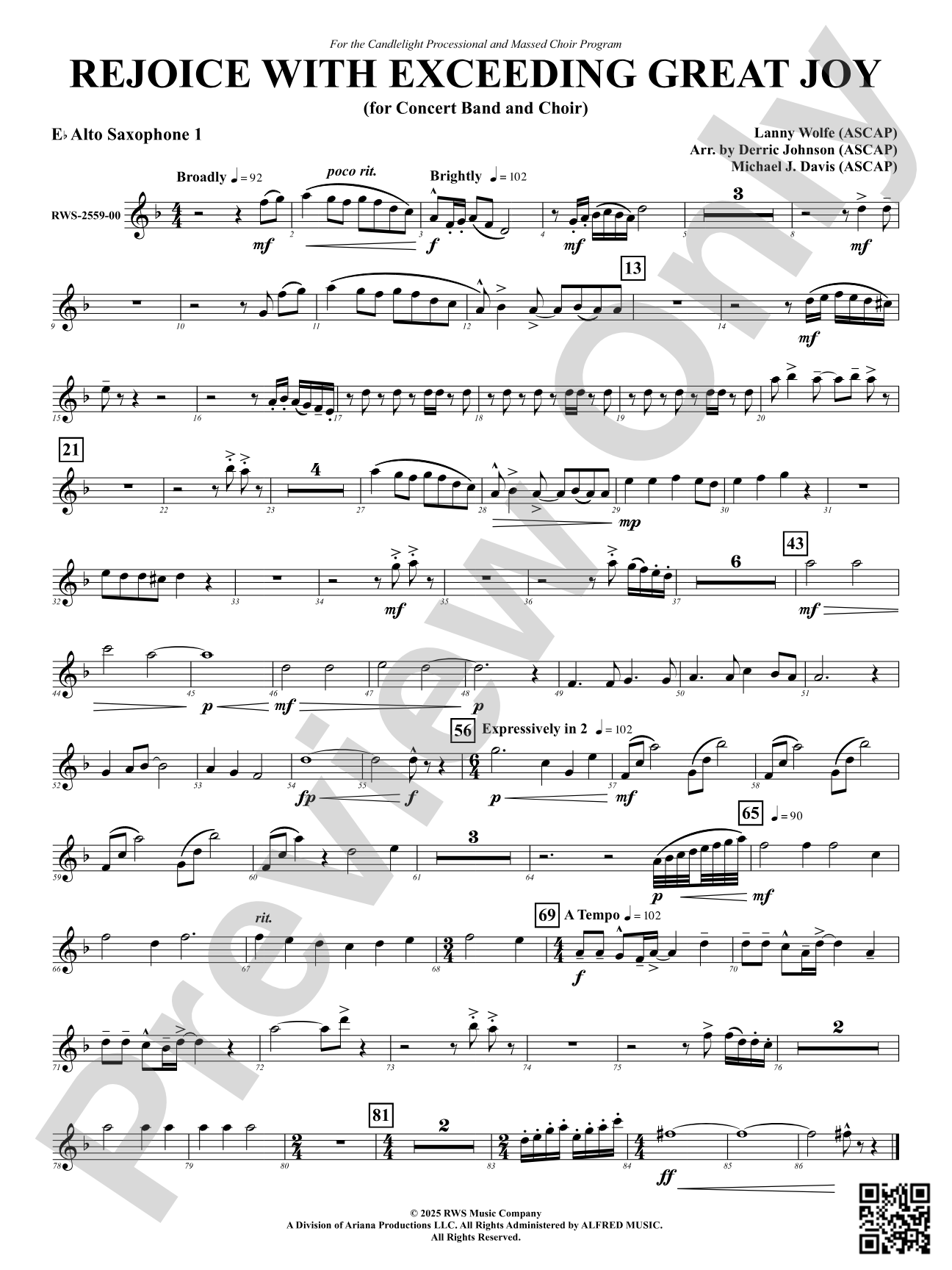 Rejoice With Exceeding Great Joy (for Concert Band and Choir): 1st E-flat Alto Saxophone