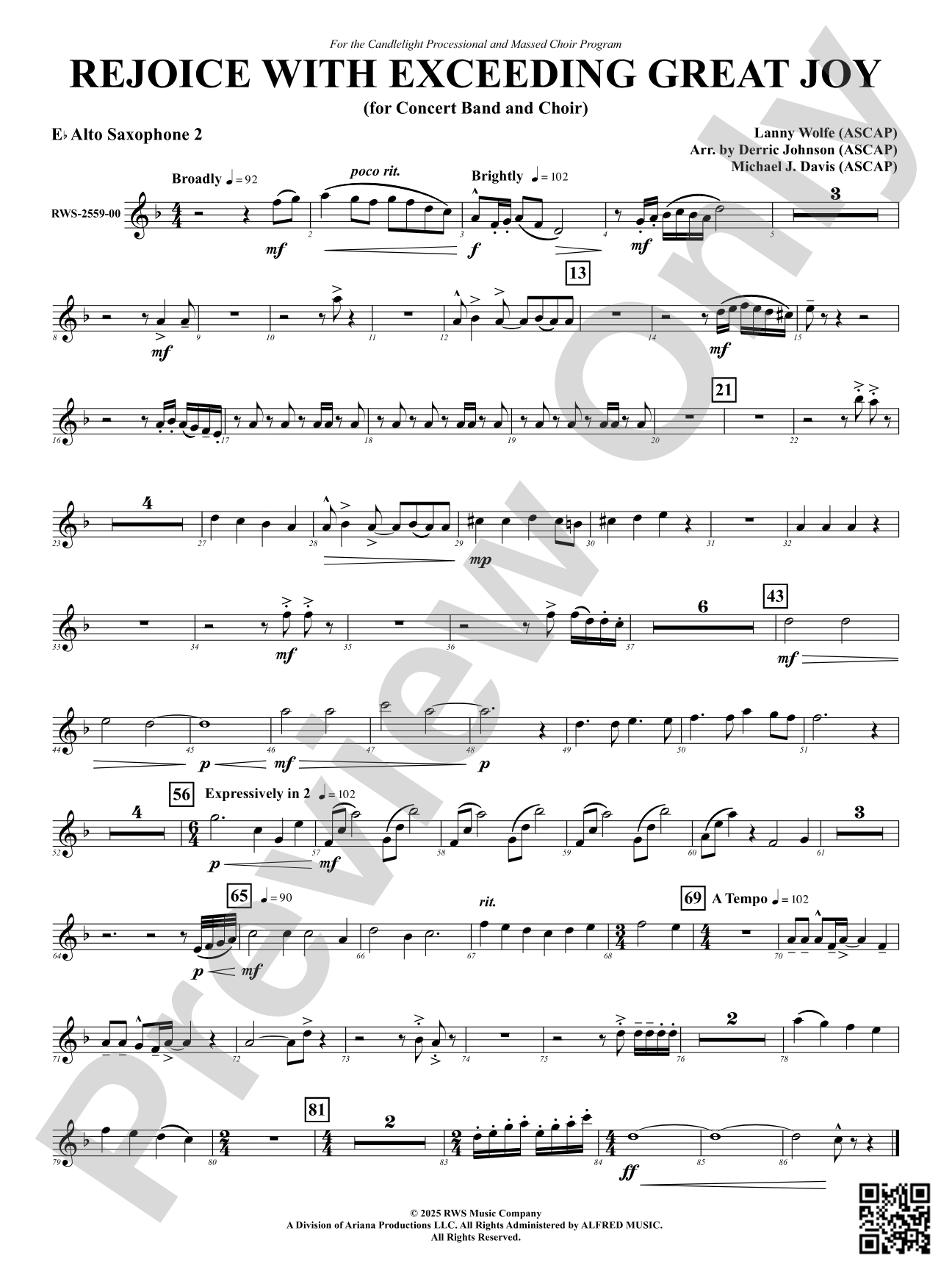 Rejoice With Exceeding Great Joy (for Concert Band and Choir): 2nd E-flat Alto Saxophone