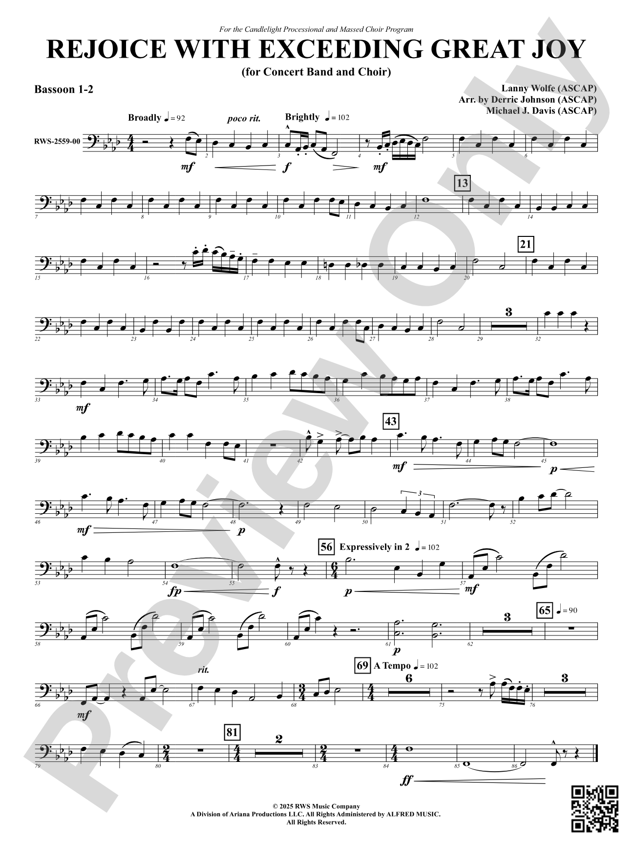Rejoice With Exceeding Great Joy (for Concert Band and Choir): 1st & 2nd Bassoon