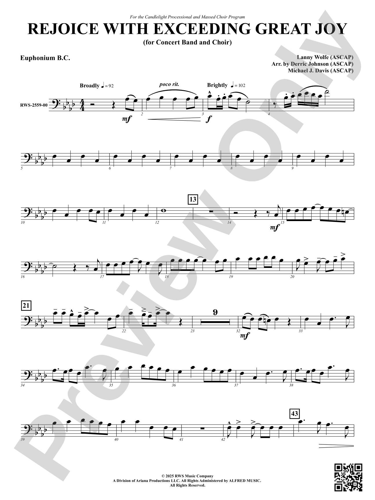 Rejoice With Exceeding Great Joy (for Concert Band and Choir): Euphonium B.C.