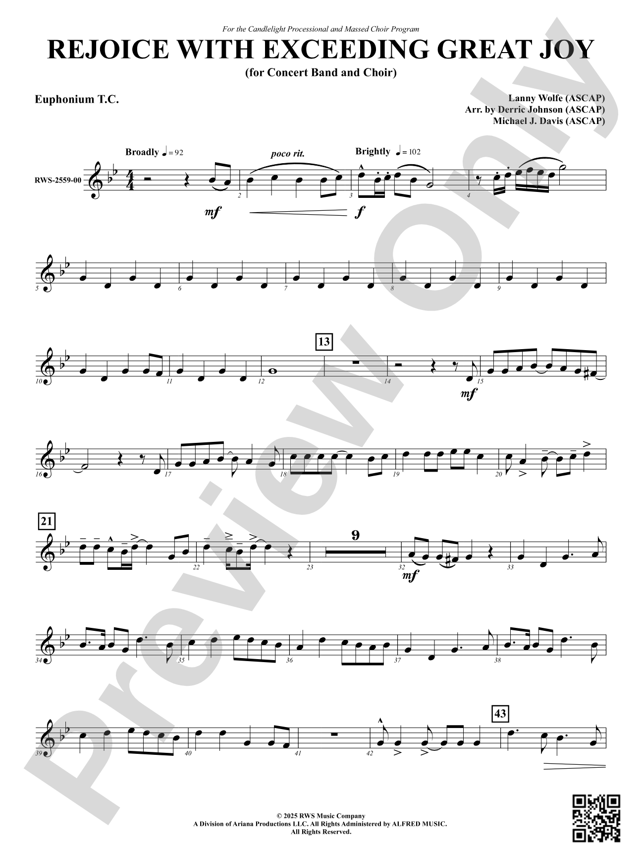 Rejoice With Exceeding Great Joy (for Concert Band and Choir): Euphonium T.C.