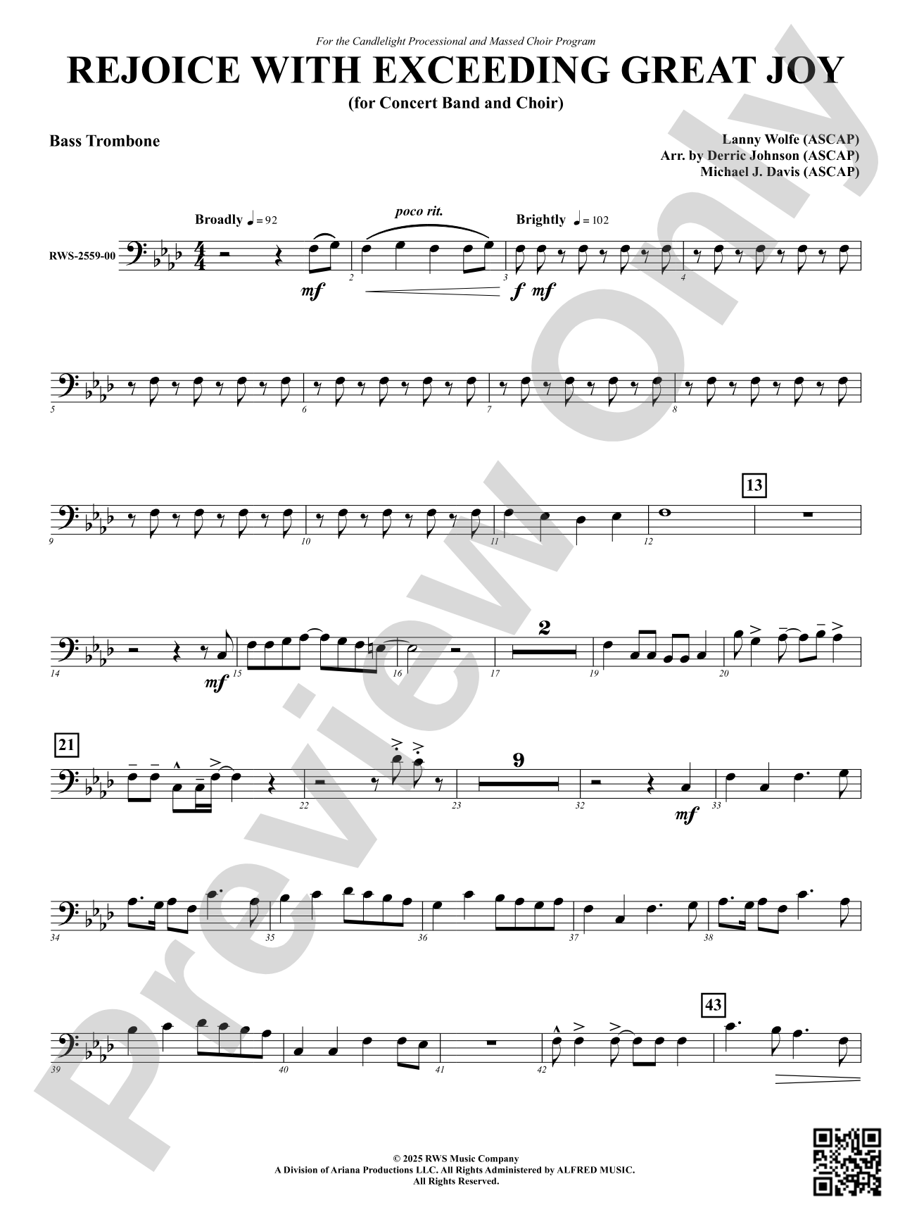 Rejoice With Exceeding Great Joy (for Concert Band and Choir): Bass Trombone