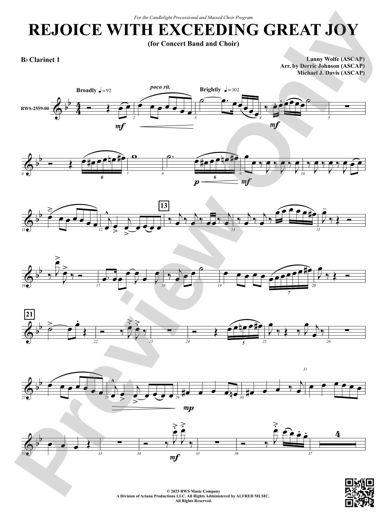 Rejoice With Exceeding Great Joy (for Concert Band and Choir): 1st B-flat Clarinet