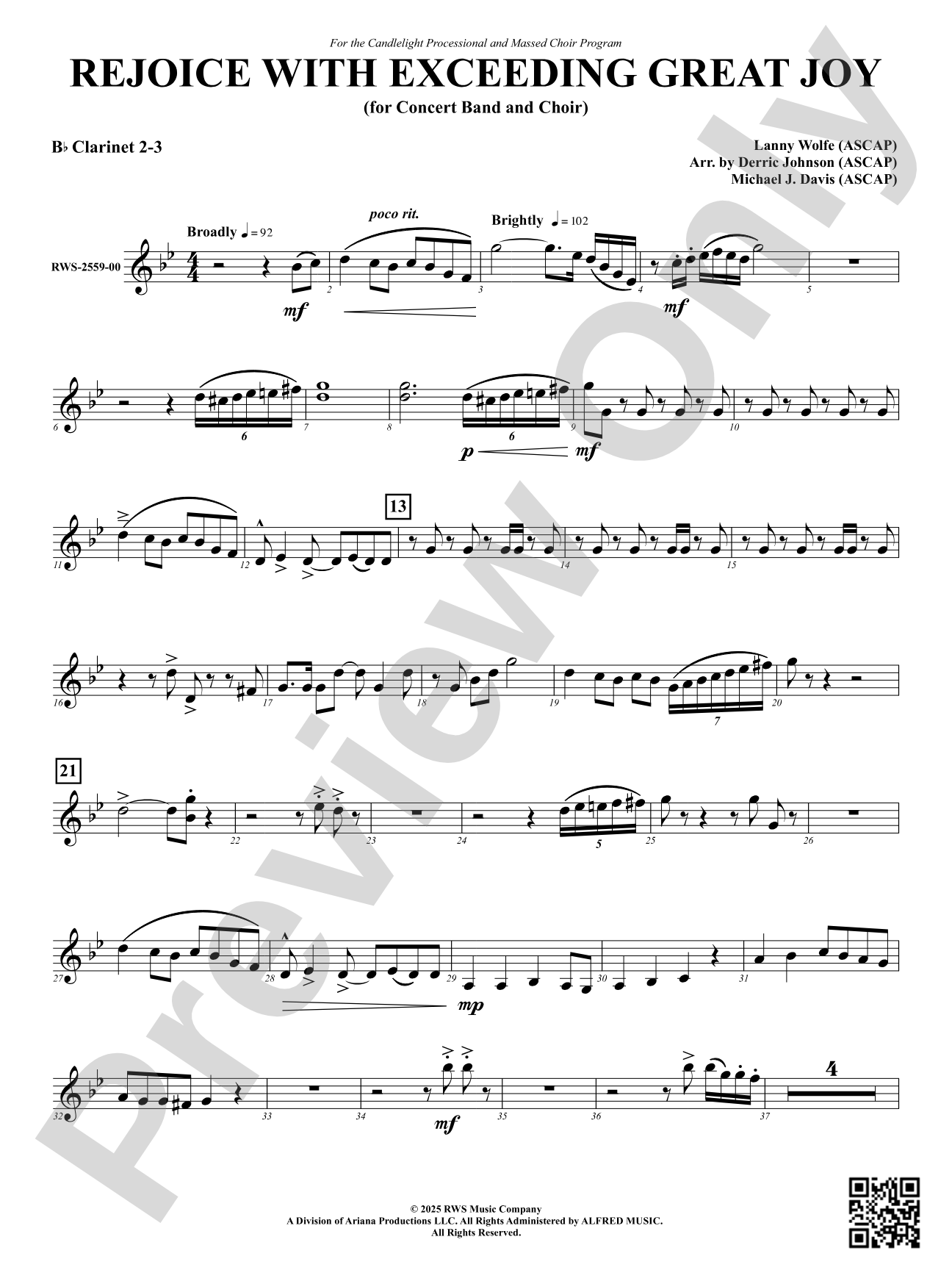 Rejoice With Exceeding Great Joy (for Concert Band and Choir): 2nd & 3rd B-flat Clarinet