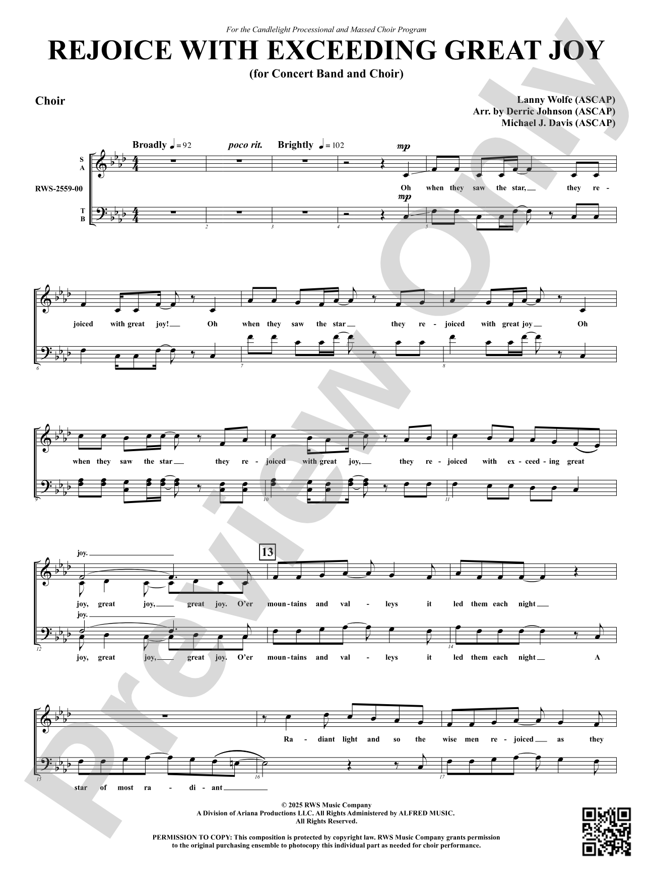Rejoice With Exceeding Great Joy (for Concert Band and Choir): Choir