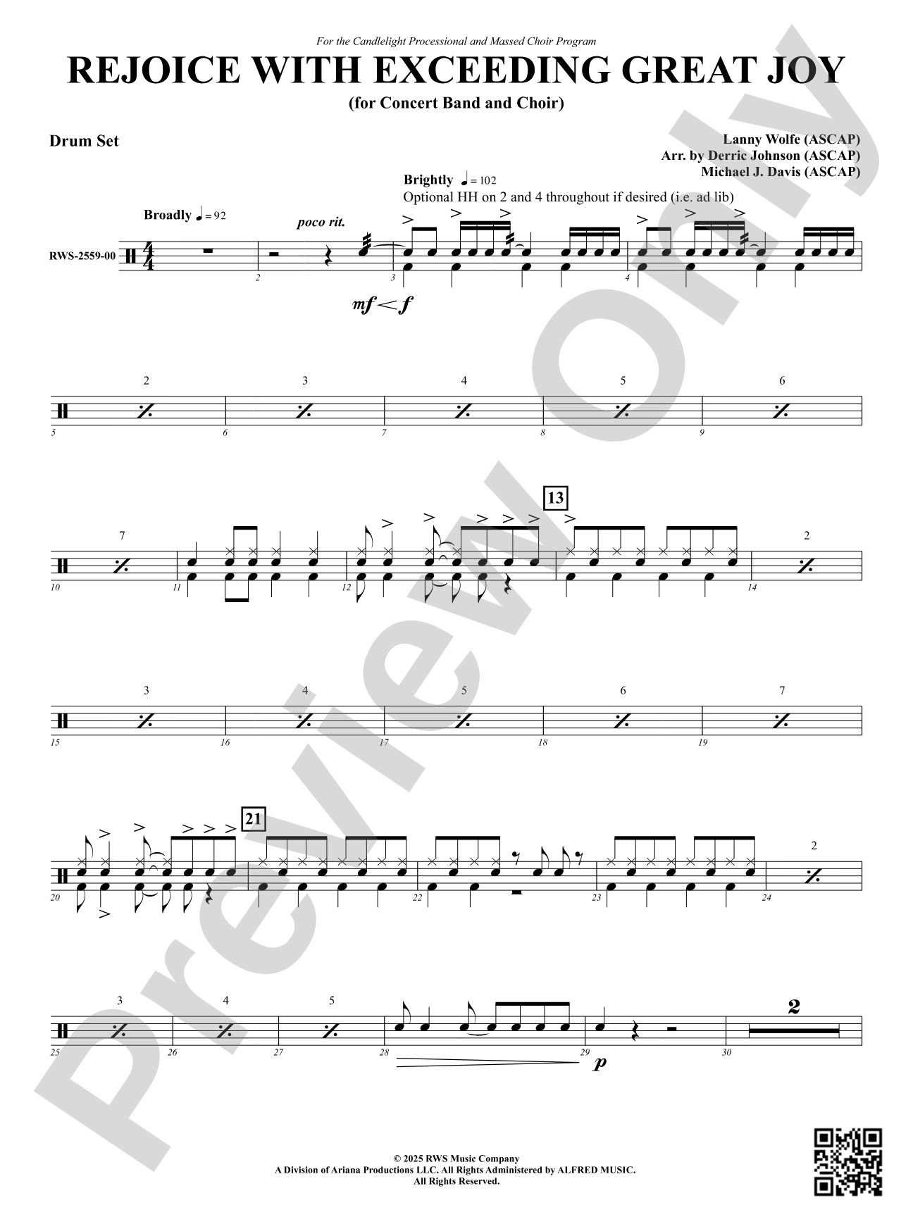 Rejoice With Exceeding Great Joy (for Concert Band and Choir): Drum Set