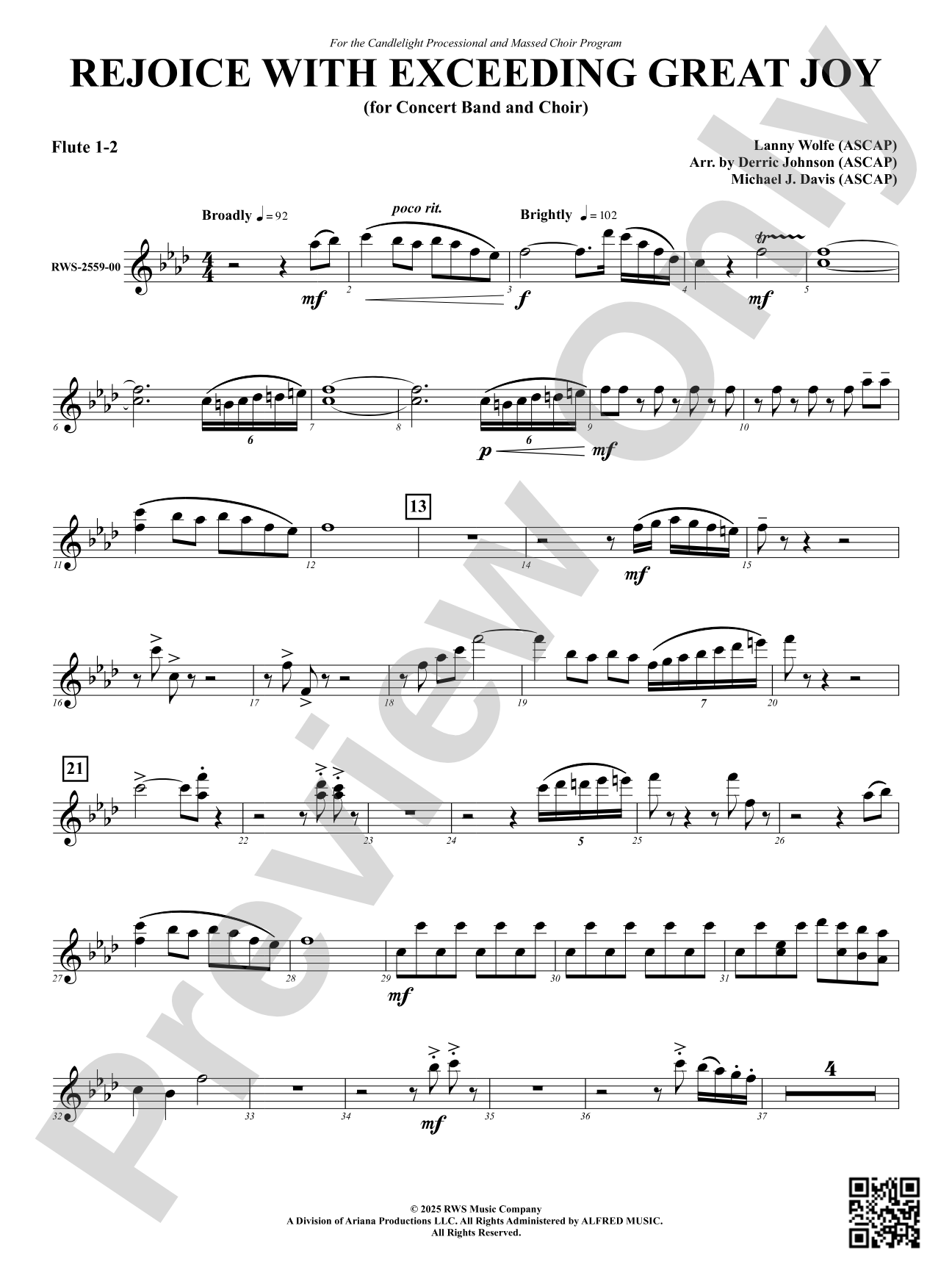 Rejoice With Exceeding Great Joy (for Concert Band and Choir): 1st & 2nd Flute